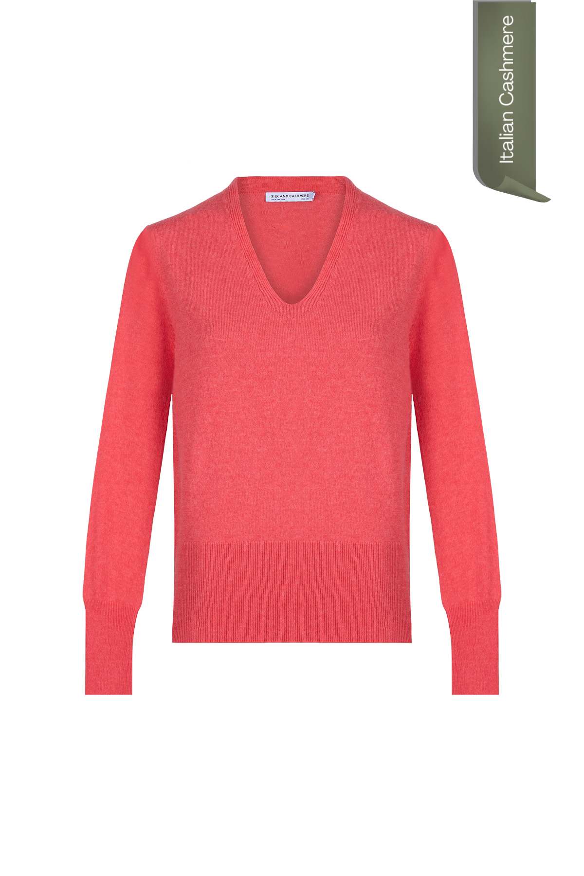 Mercan Franca Saf Kaşmir Derin V Yaka Kazak