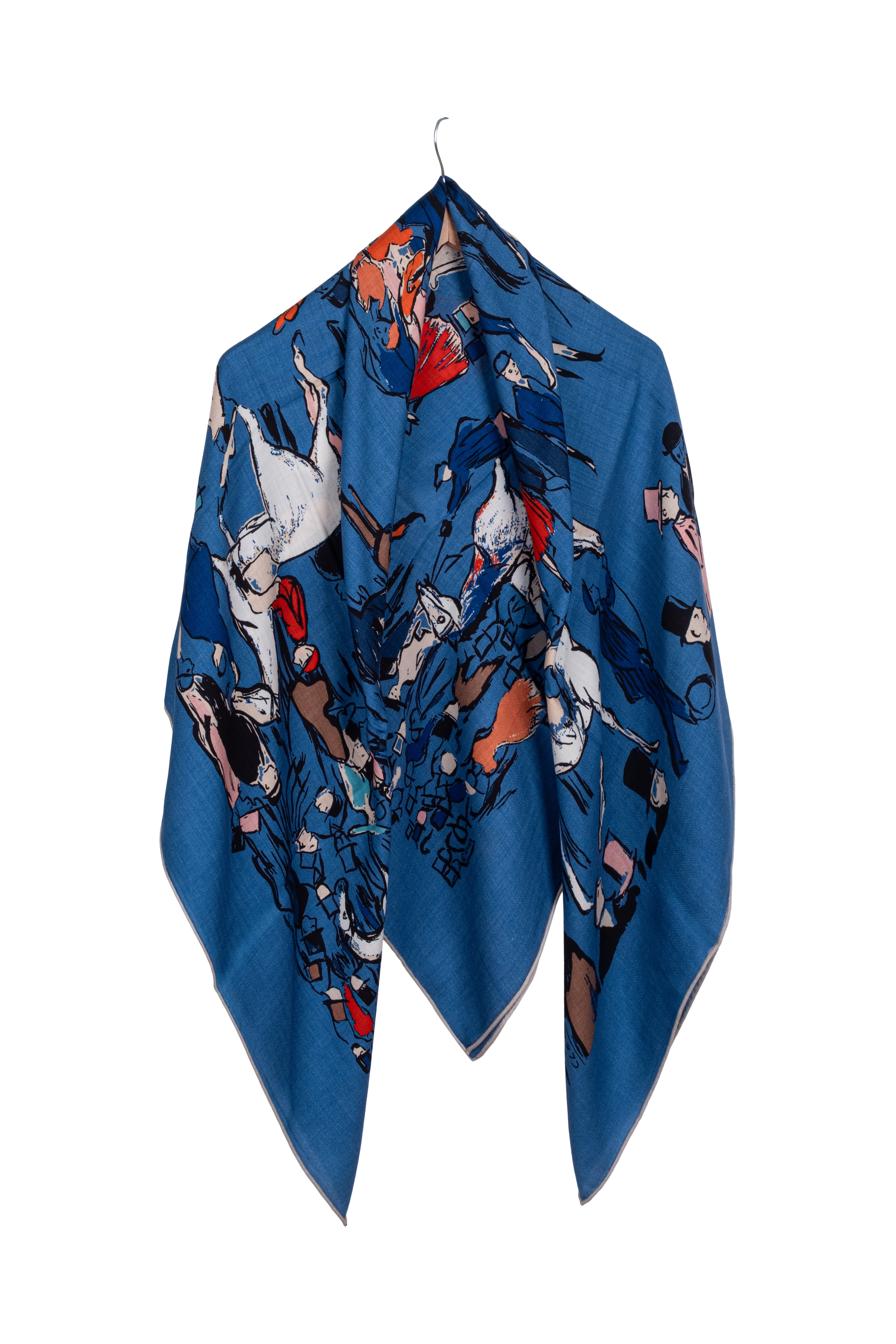 Mavi Linda Saf Kaşmir Desenli Kare Eşarp 140x140 cm