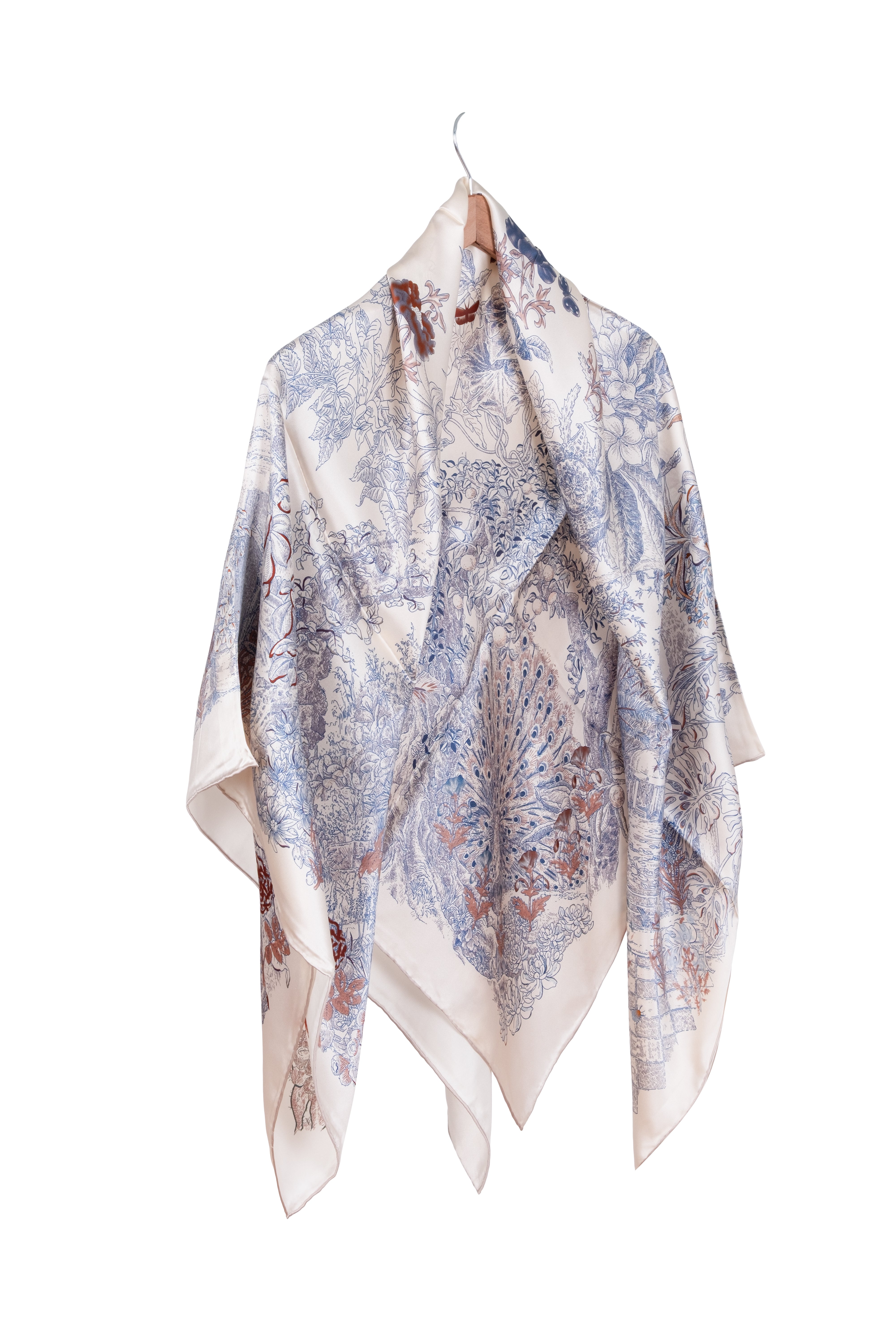 Beyaz Lina Saf İpek Baskılı Kare Eşarp 140x140