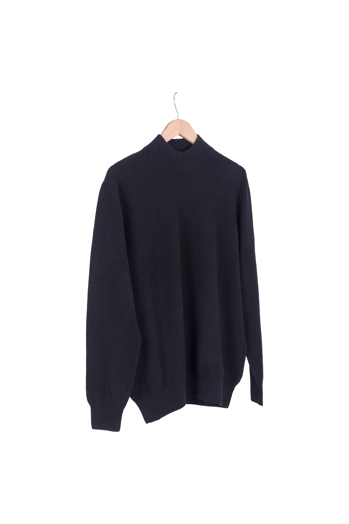 Siyah Saf Kaşmir Yarım Balıkçı Erkek Kazak