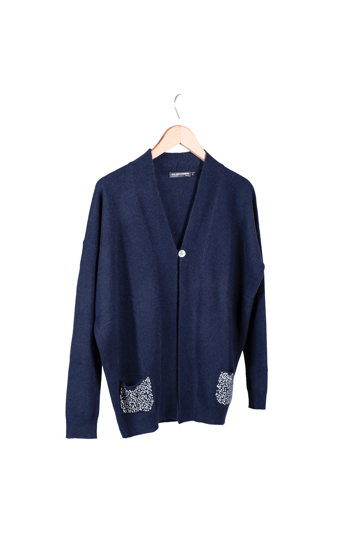 Lacivert Sky Kaşmir Taş Detaylı Hırka