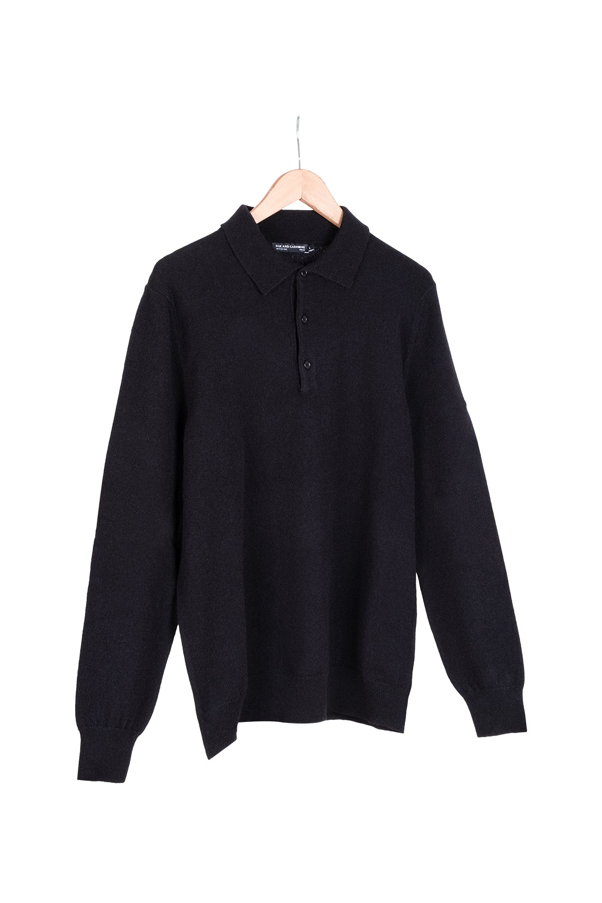 Siyah Saf Kaşmir Polo Kazak