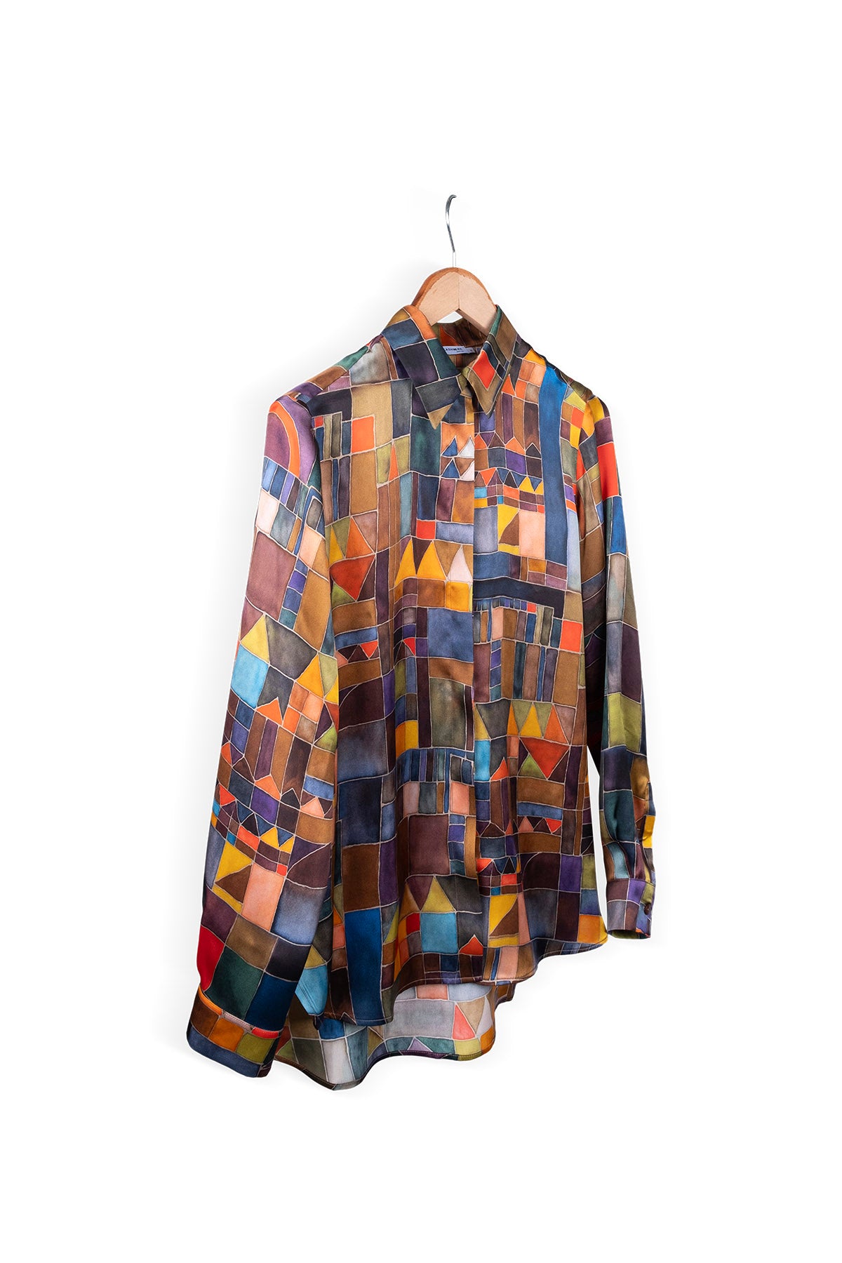 Renkli Astrid Saf İpek Baskılı Gömlek