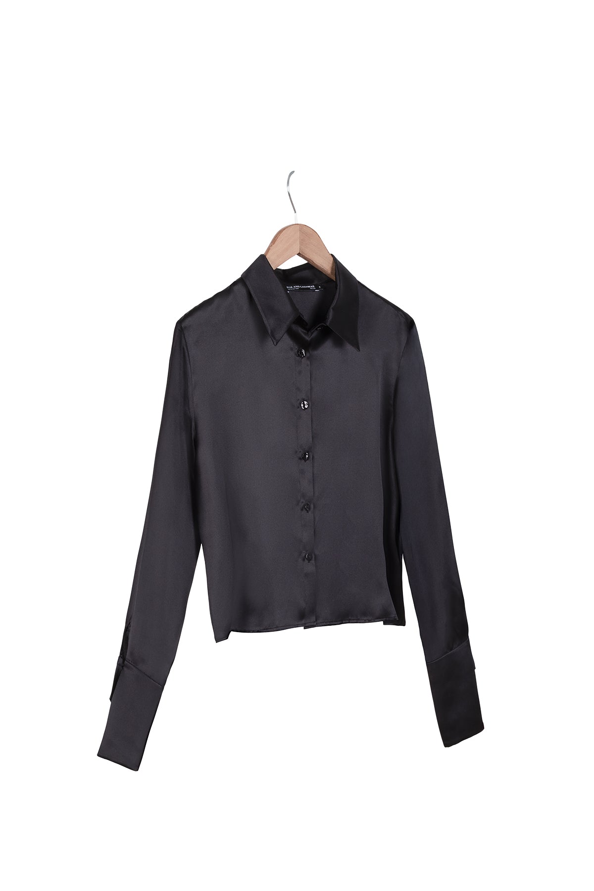 Siyah Astrid Saf İpek Crop Gömlek