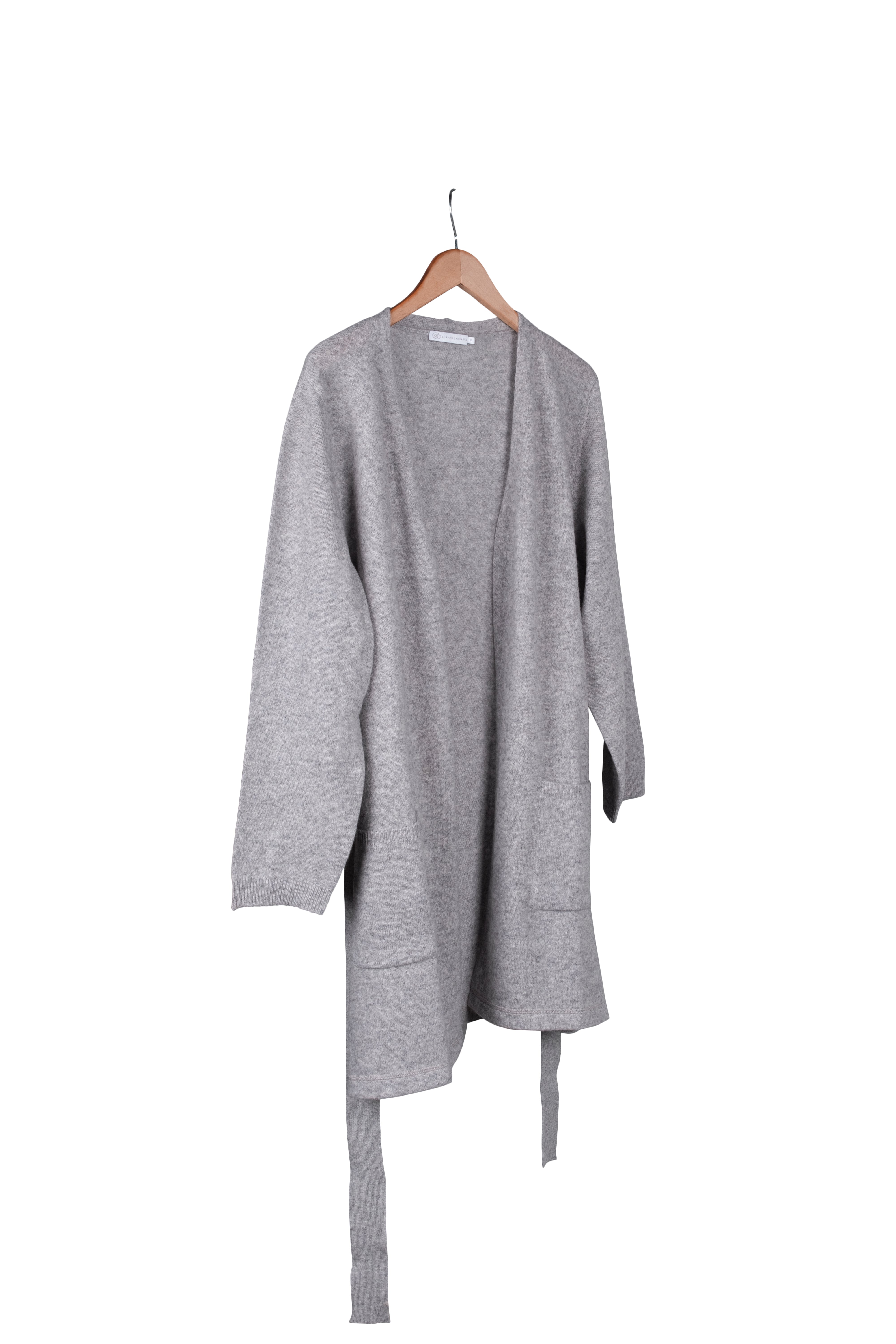 Açık Gri Lilly Saf Kaşmir Uzun Hırka