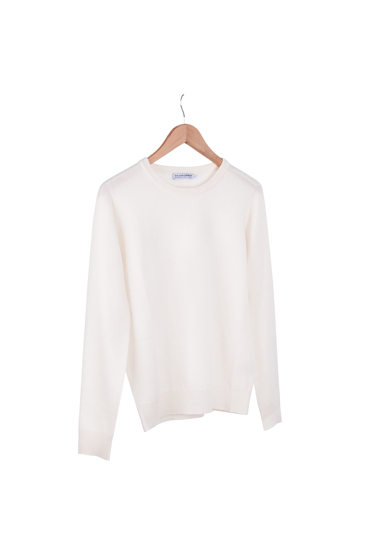 Beyaz Alexia Saf Kaşmir Yuvarlak Yaka Kazak