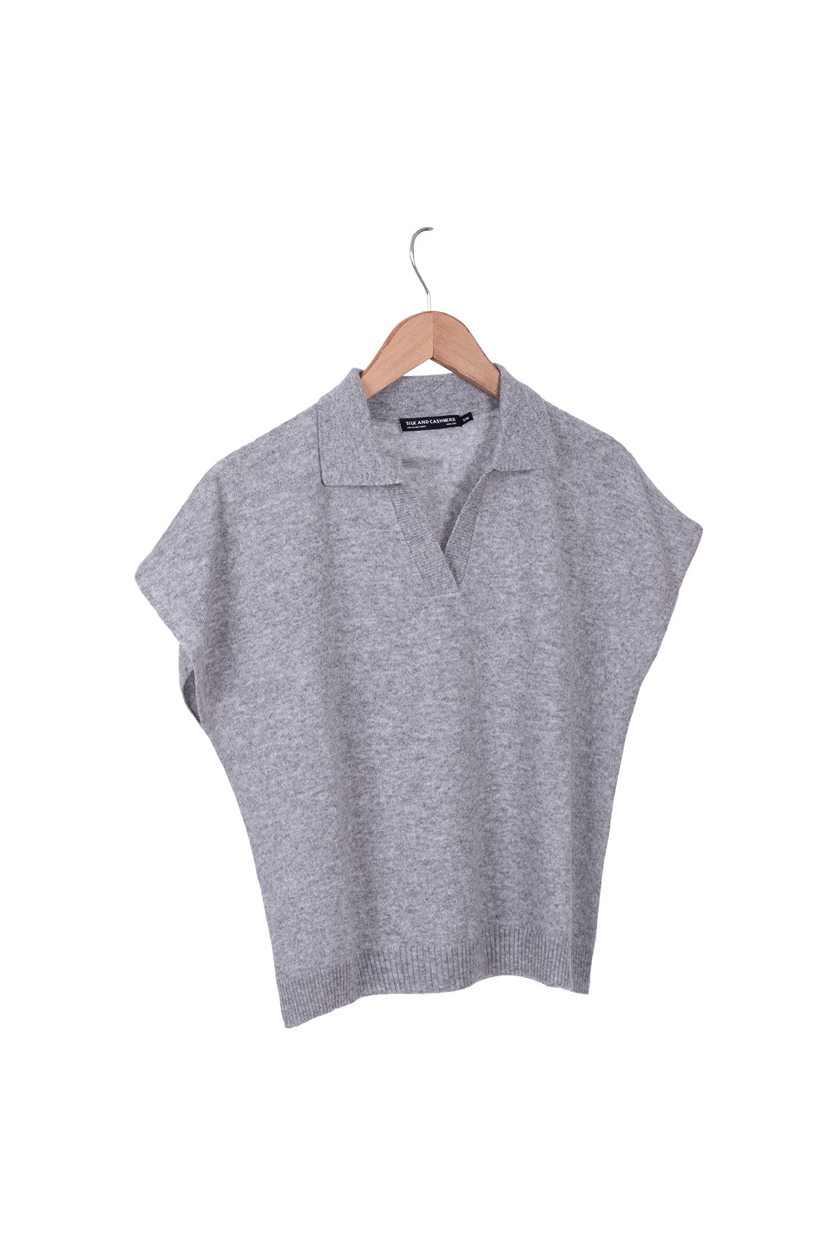 Açık Gri Vanessa Saf Kaşmir Kısa Kollu Polo