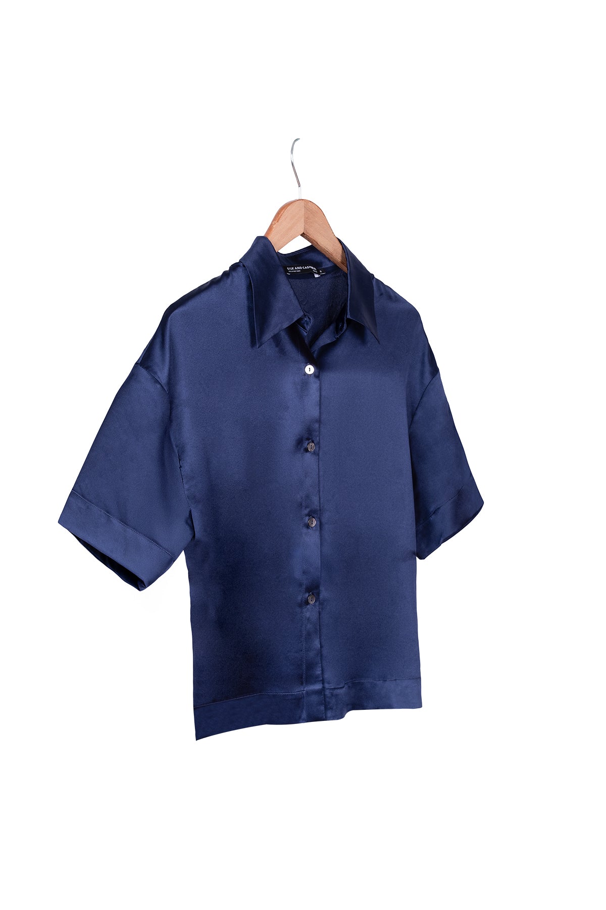Lacivert Toscana İpek Kısa Kollu Gömlek