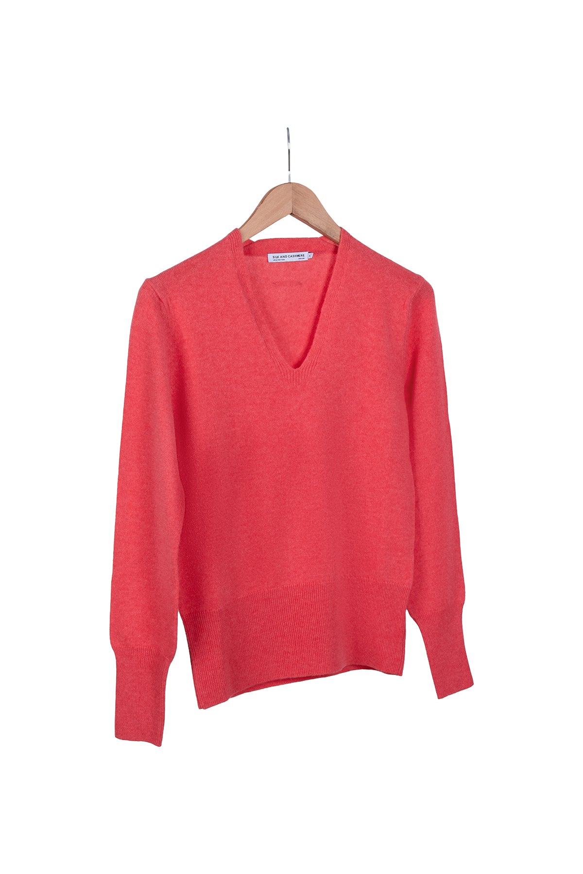 Mercan Franca Saf Kaşmir Derin V Yaka Kazak