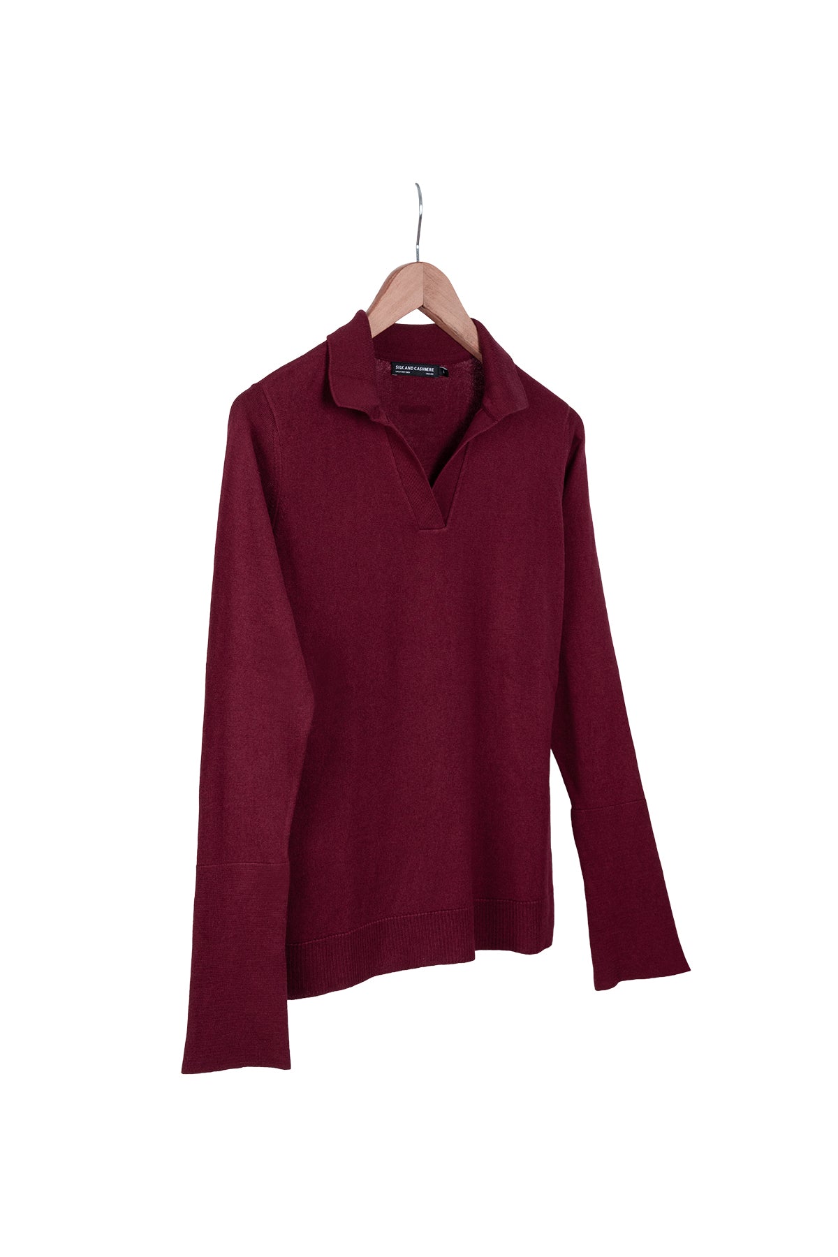 Bordo Zoe İpek Kaşmir Polo Yaka Triko