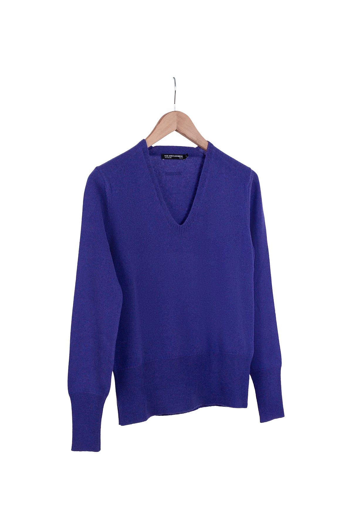 Koyu Mor Franca Saf Kaşmir Derin V Yaka Kazak