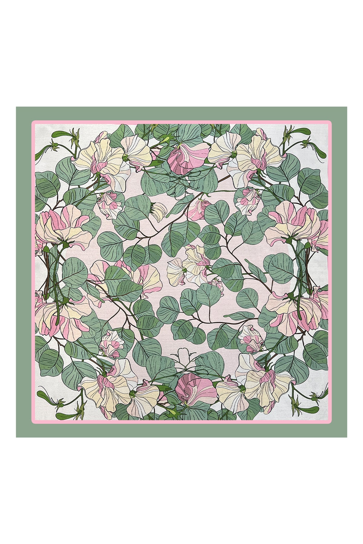 Yeşil Laila Saf İpek Roma Küçük Eşarp 50x50 cm