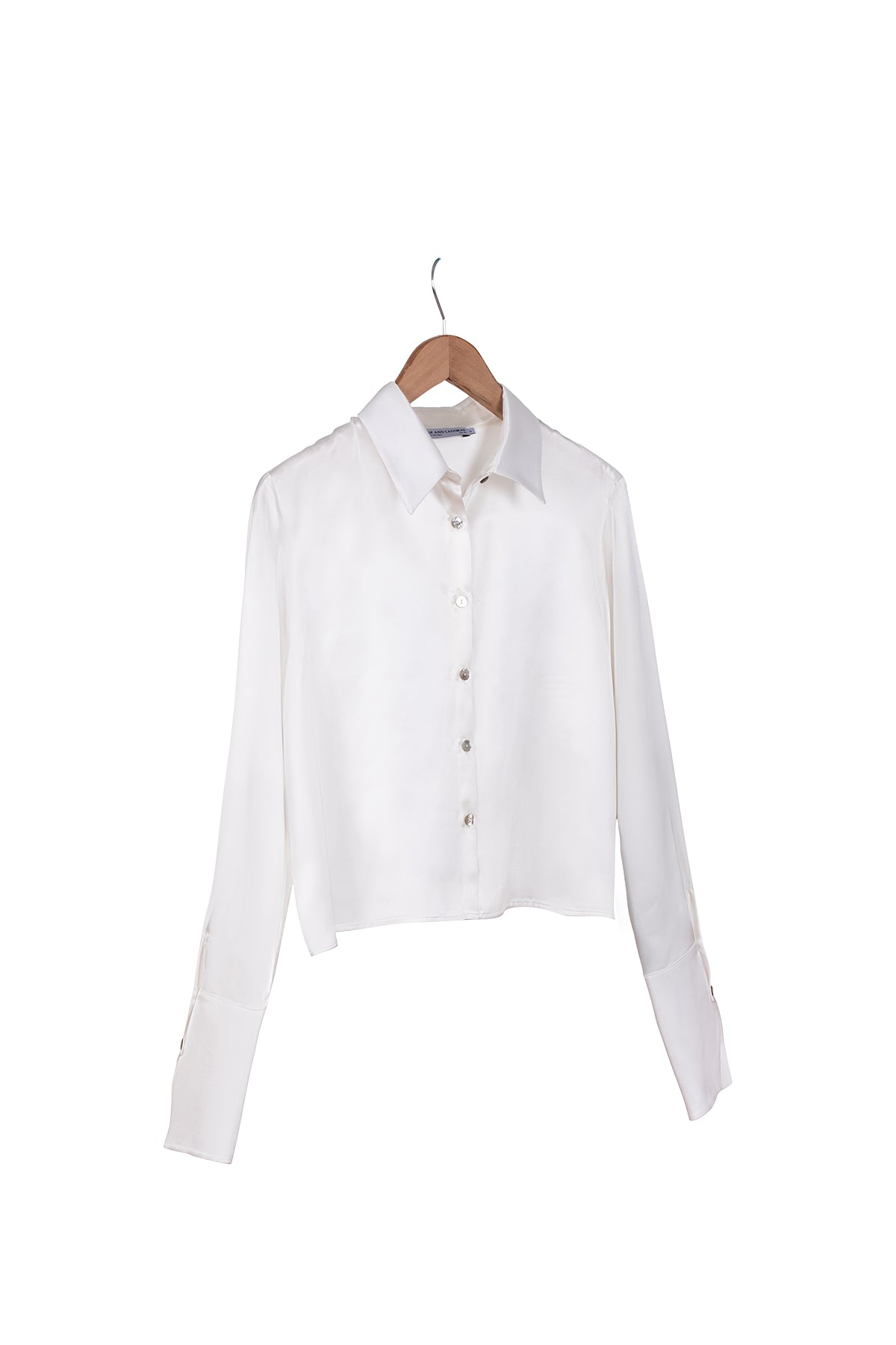 Ekru Astrid Saf İpek Crop Gömlek