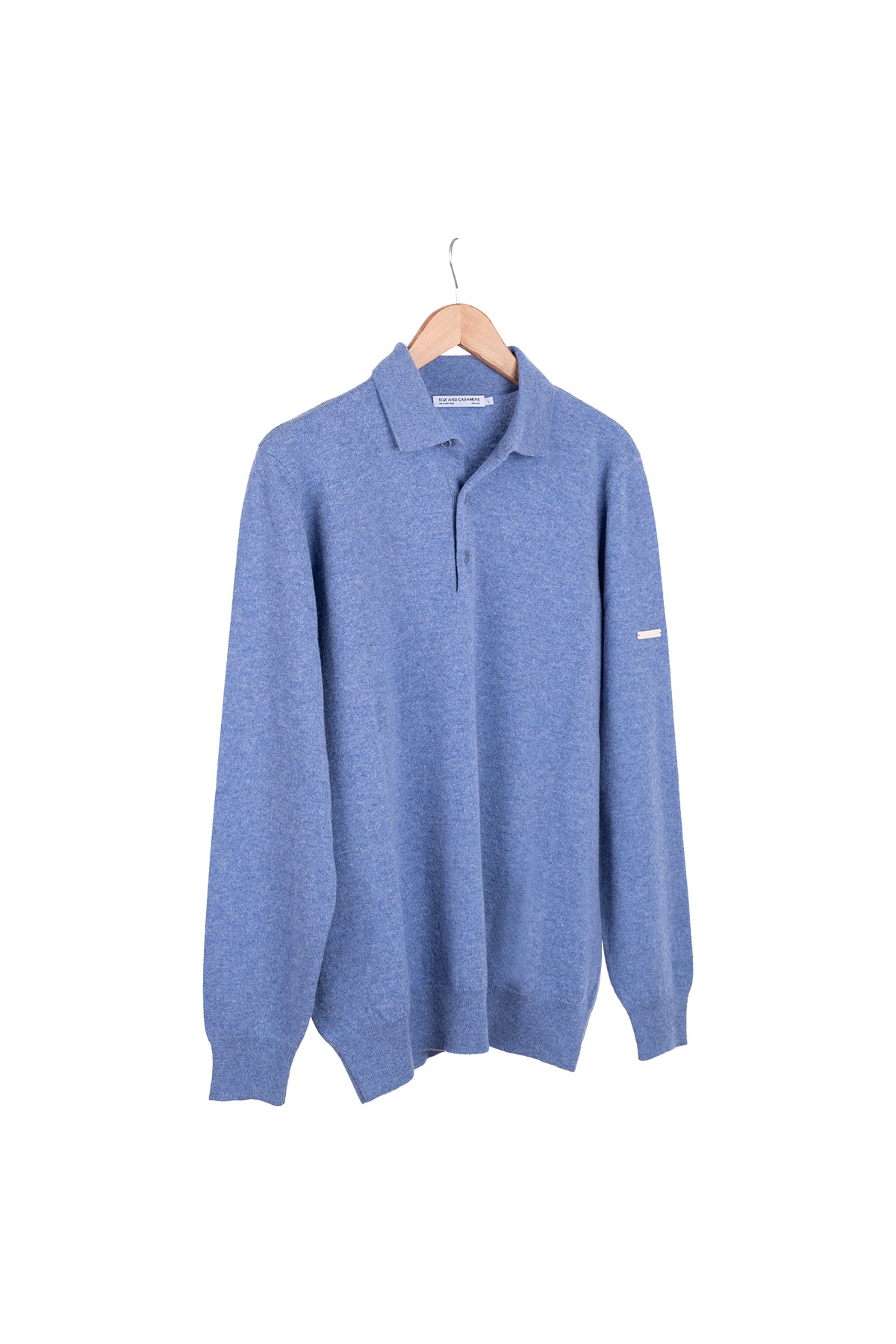 Açık Denim Saf Kaşmir Erkek Polo Kazak