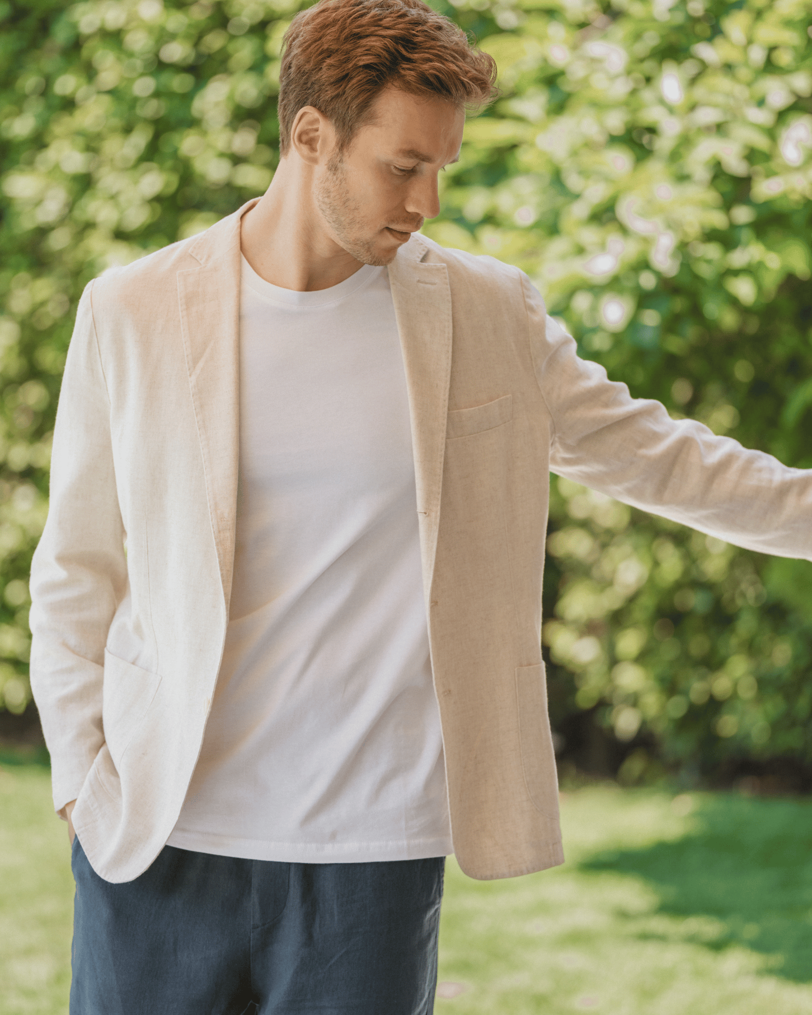 Bej Keten Leon Erkek Ceket