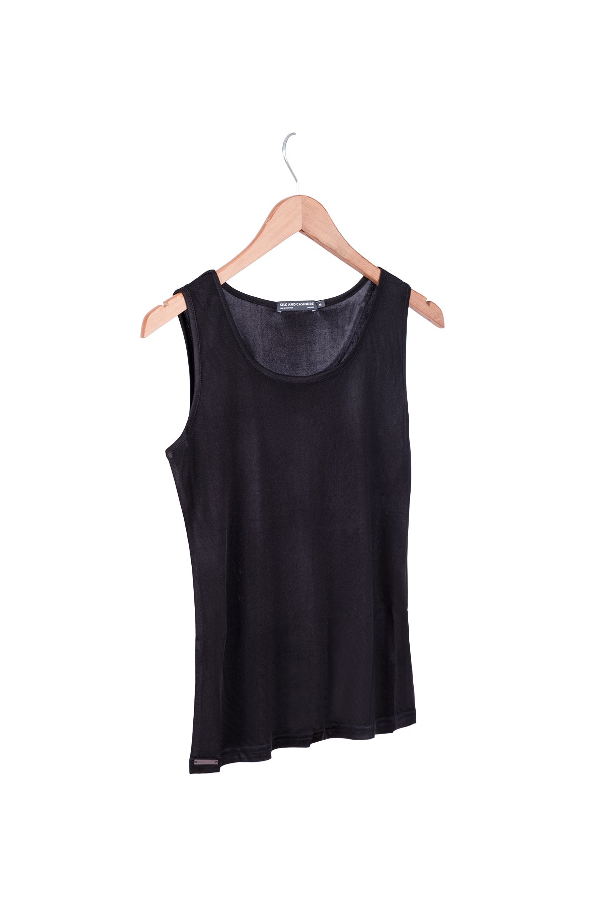 Siyah Marina İpekli Yuvarlak Yaka Kolsuz T-Shirt