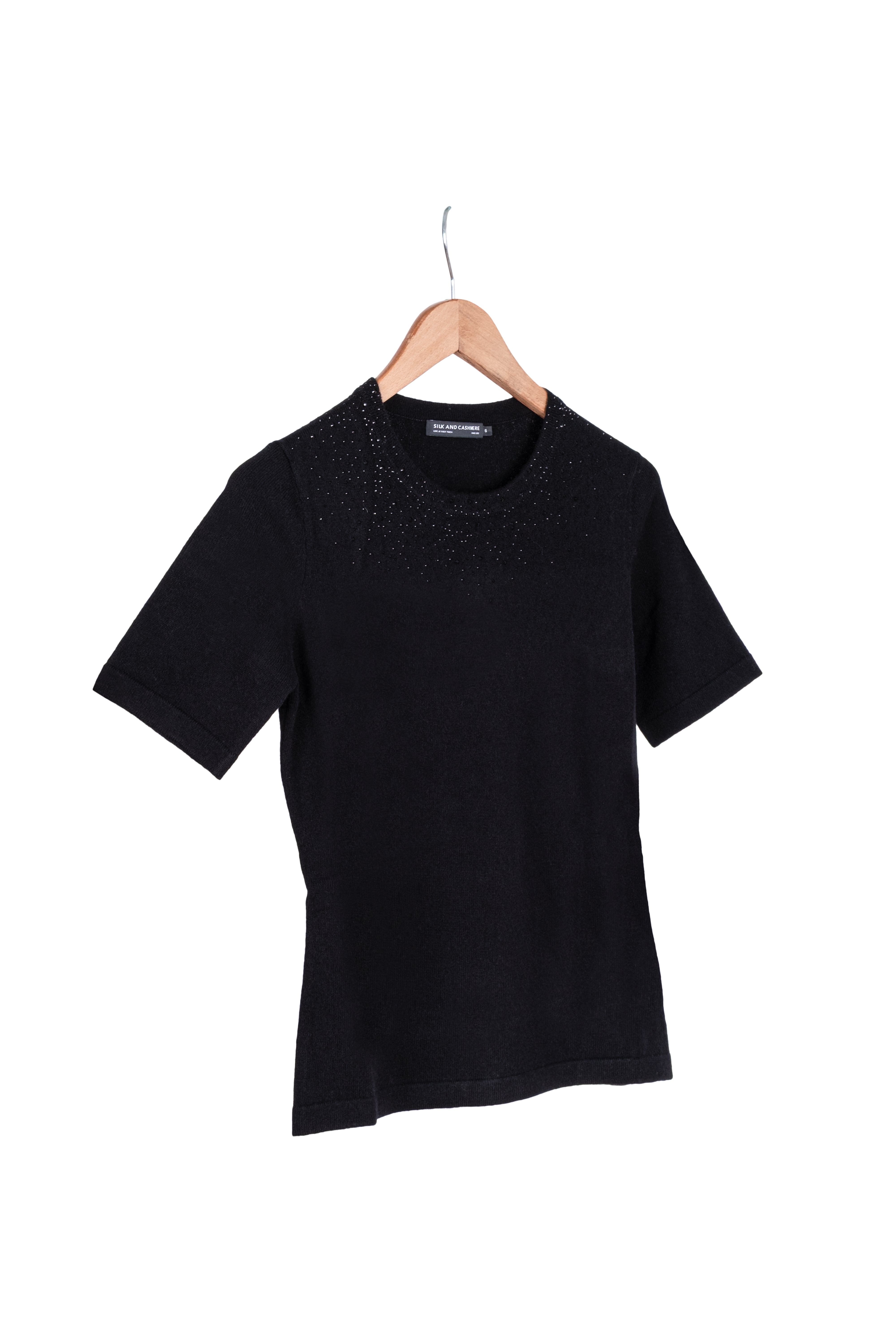 Siyah Merill Taşlı Yuvarlak Yaka Kısa Kollu Triko