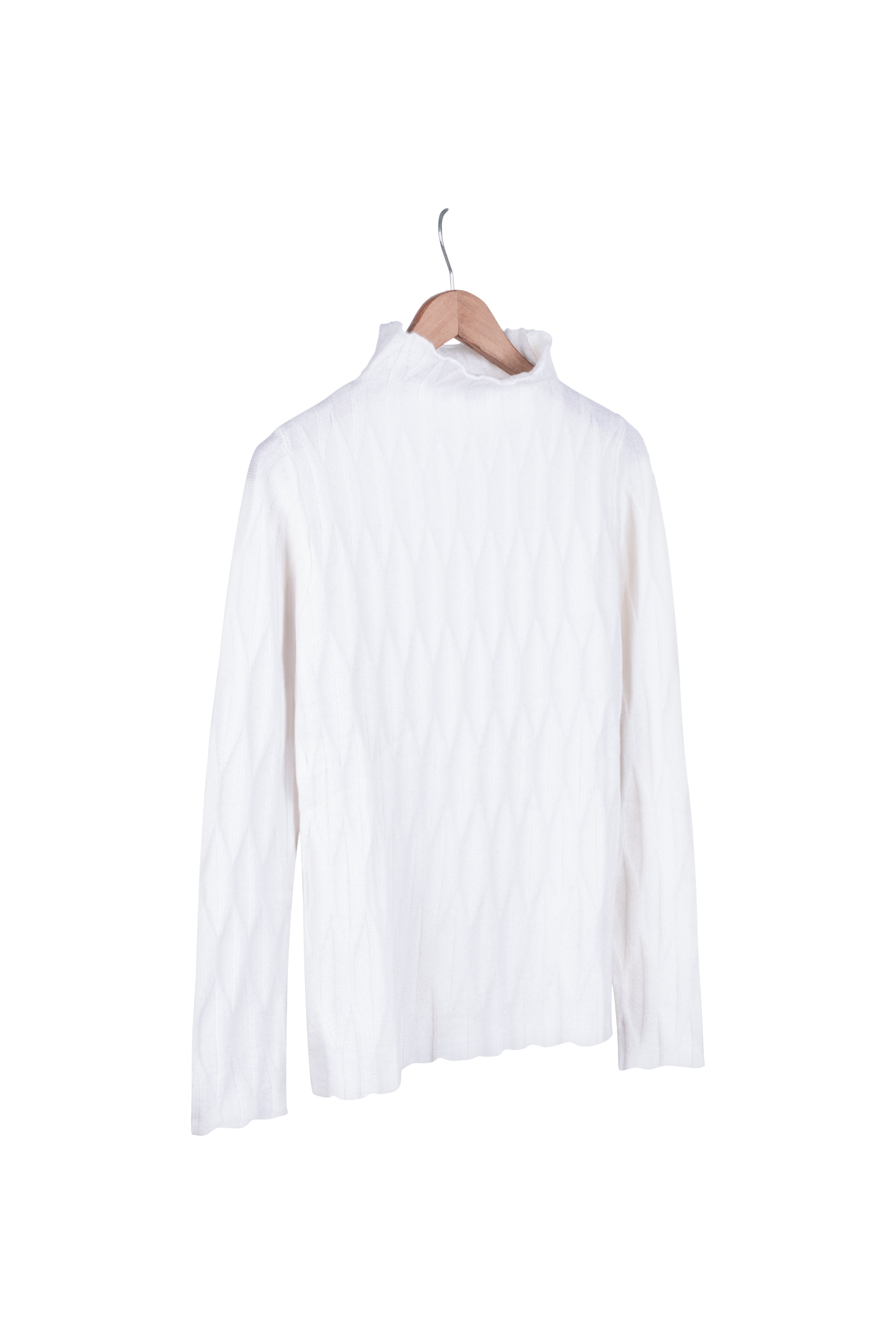 Beyaz Maggie Saf Kaşmir Yarım Balıkçı Örgü Oyunlu Kazak