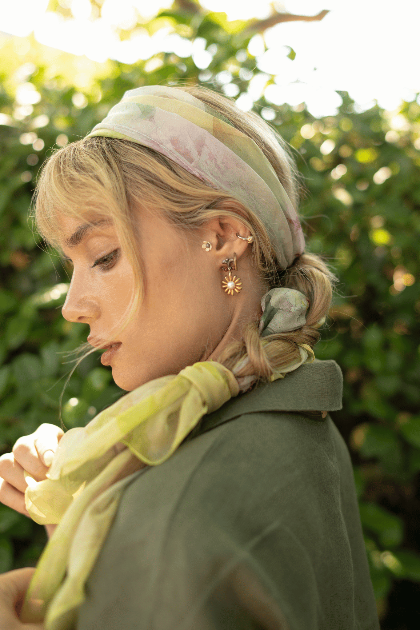 Sarı Anabel Saf İpek  Şifon Baskılı Oblong Şal 180x110