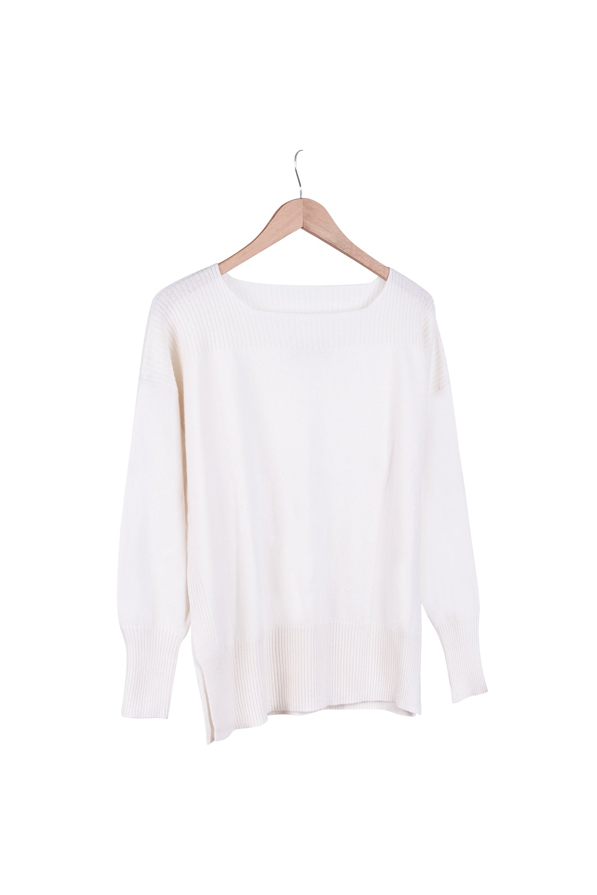 Ekru Isabella Saf Kaşmir Kayık Yaka Kazak