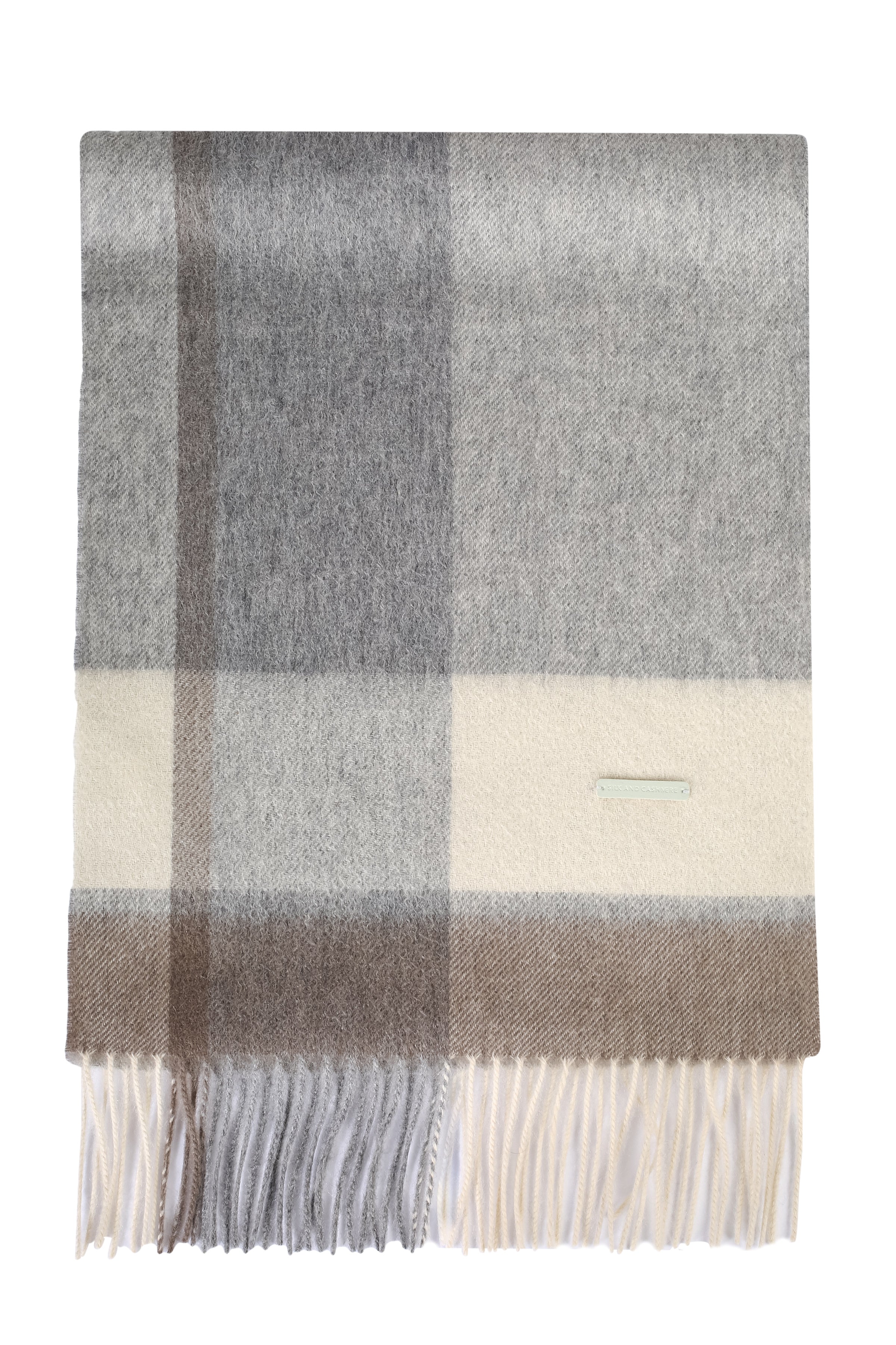 Gri Saf Kaşmir Patrick Kareli Atkı 164x30 cm