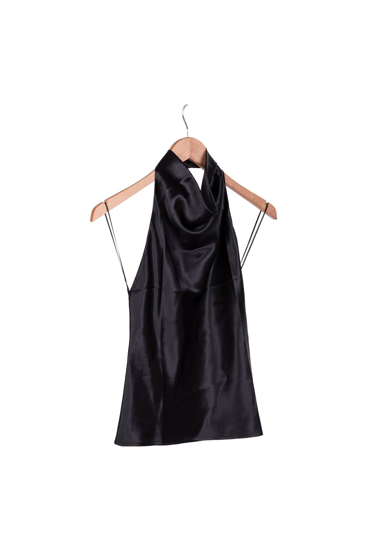 Siyah Luna Saf İpek Arkası Açık Bluz