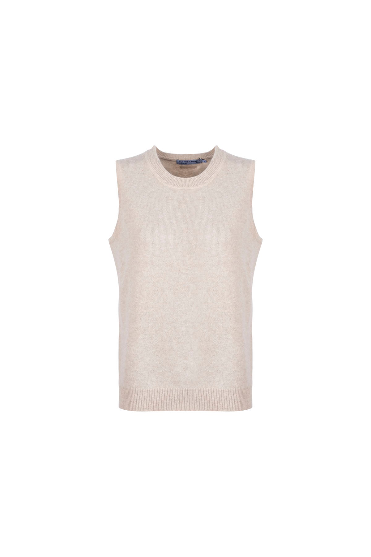 Açık Bej Alexia Saf Kaşmir Bisiklet Yaka Kolsuz Triko