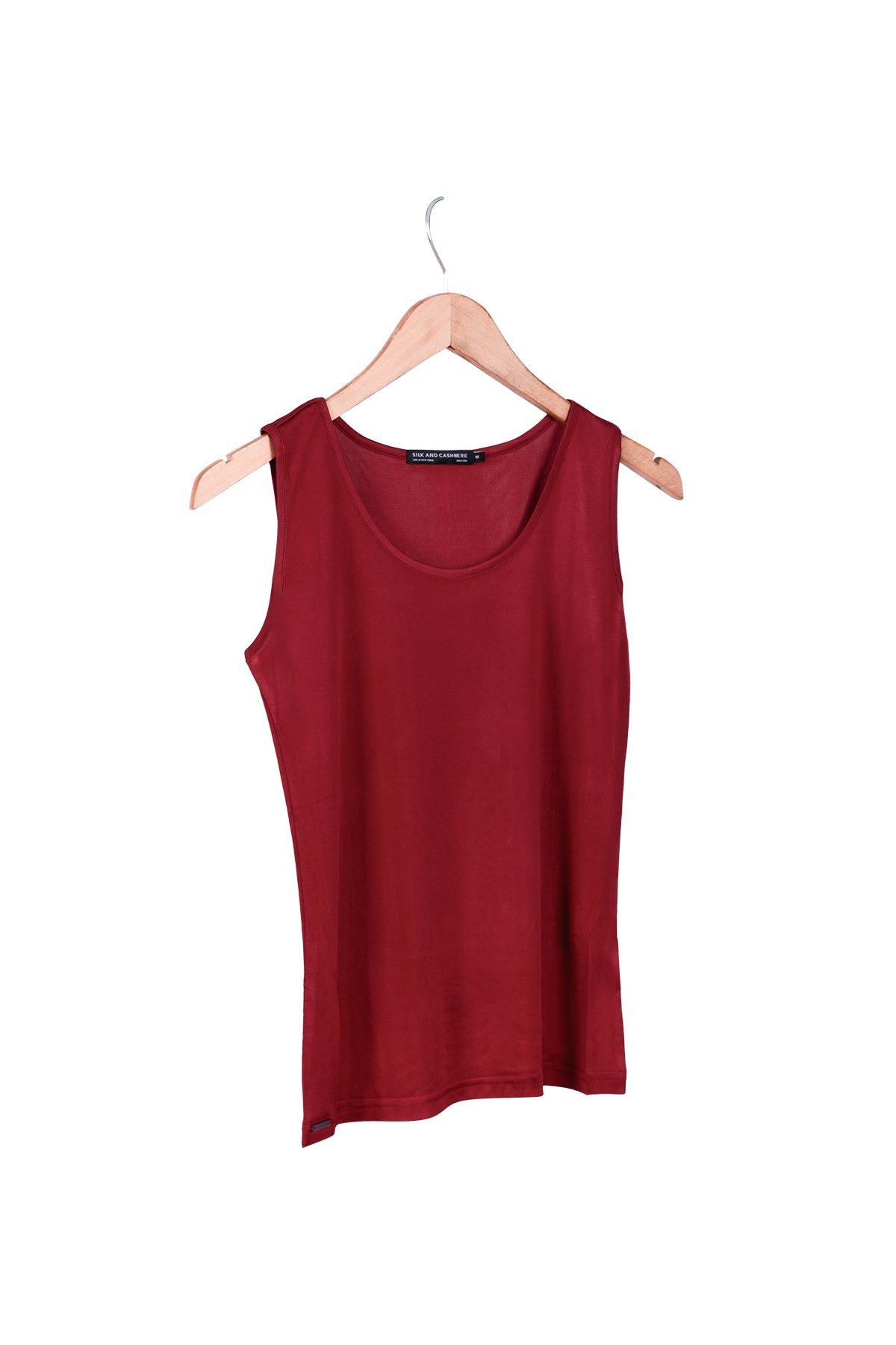 Şarap Marina İpekli Yuvarlak Yaka Kolsuz T-Shirt