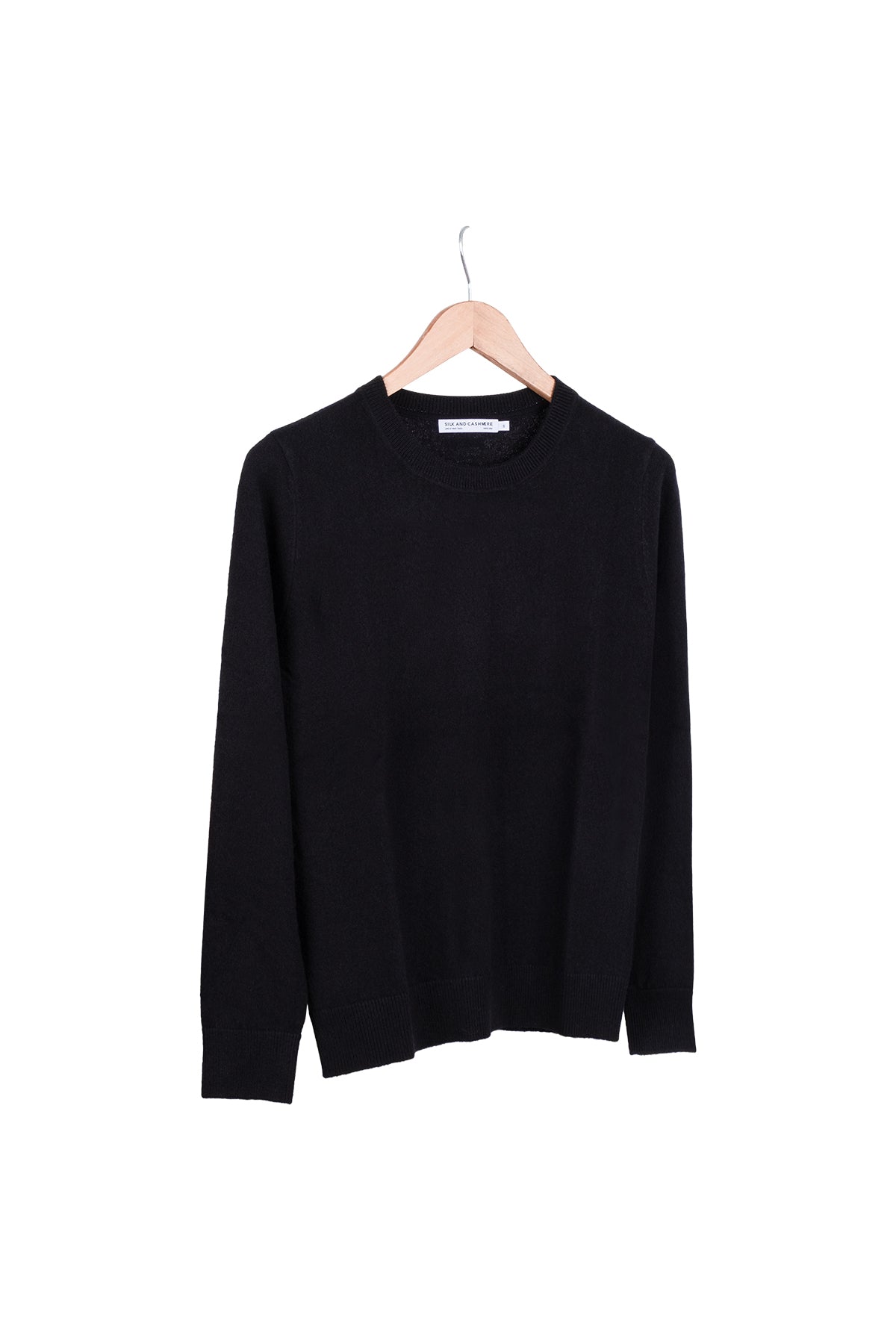 Siyah Agata Saf Kaşmir Yuvarlak Yaka Kazak