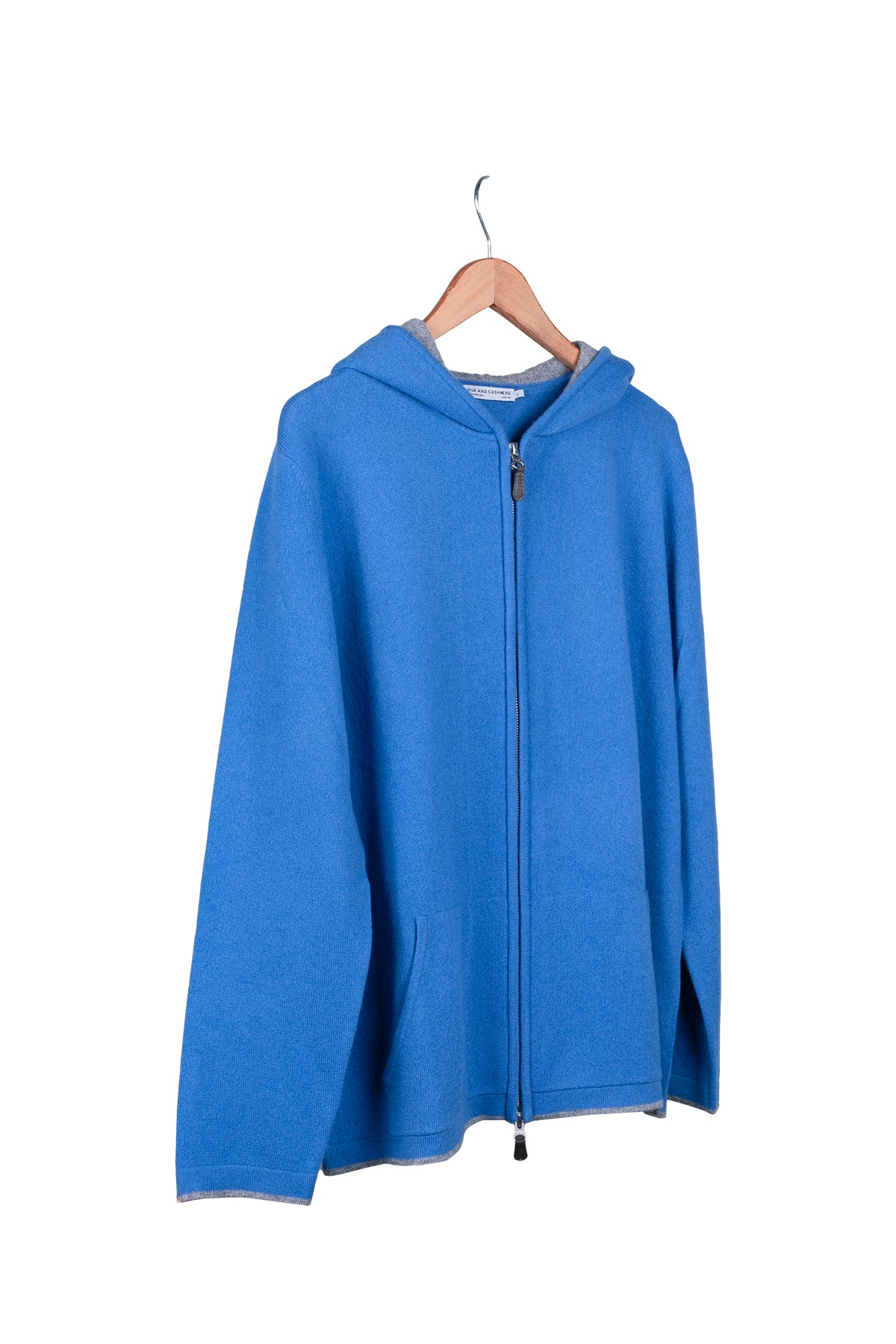 Mavi Scott Saf Kaşmir Kapüşonlu Hırka