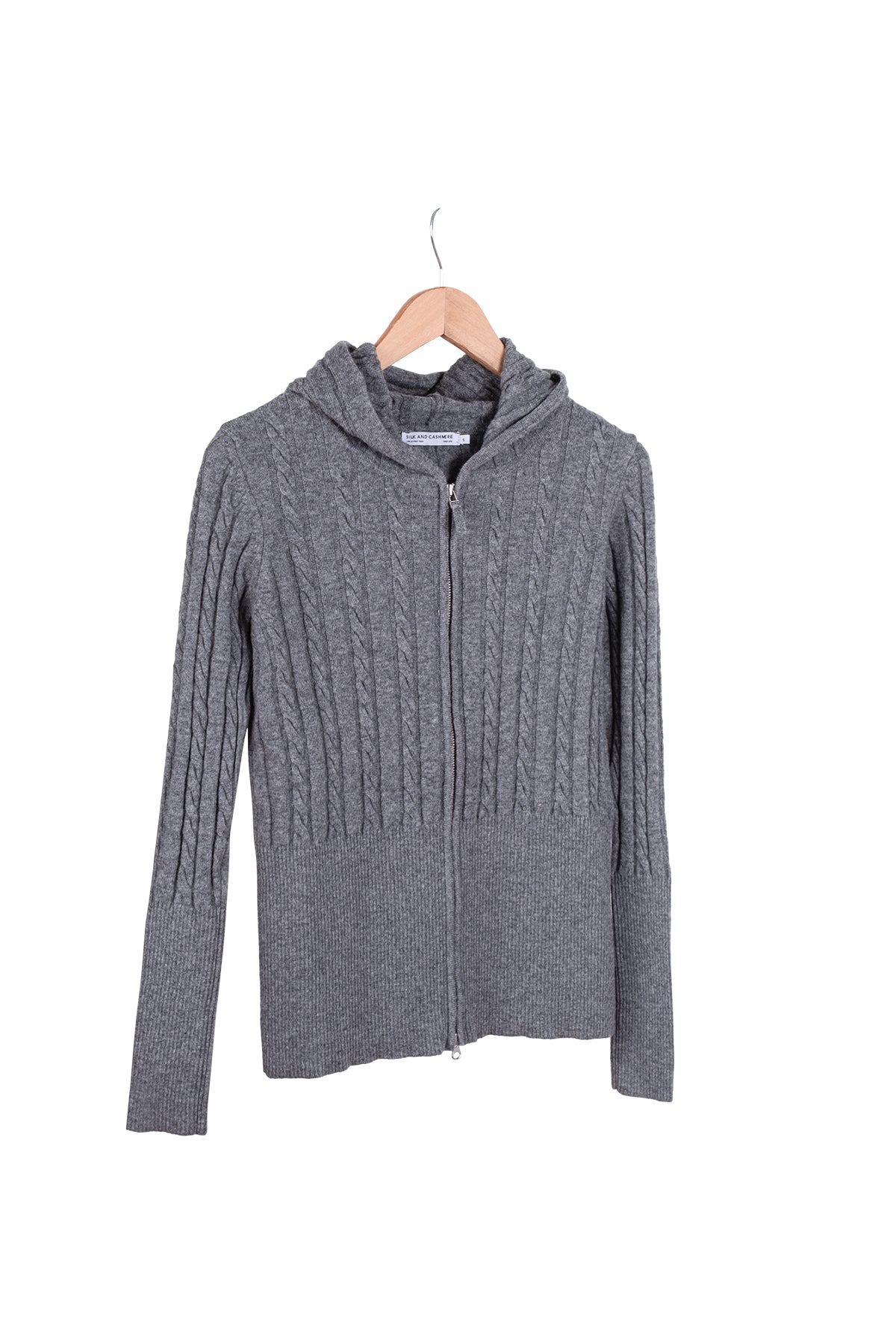 Gri Amelia Yün Kaşmir Kapüşonlu Hırka