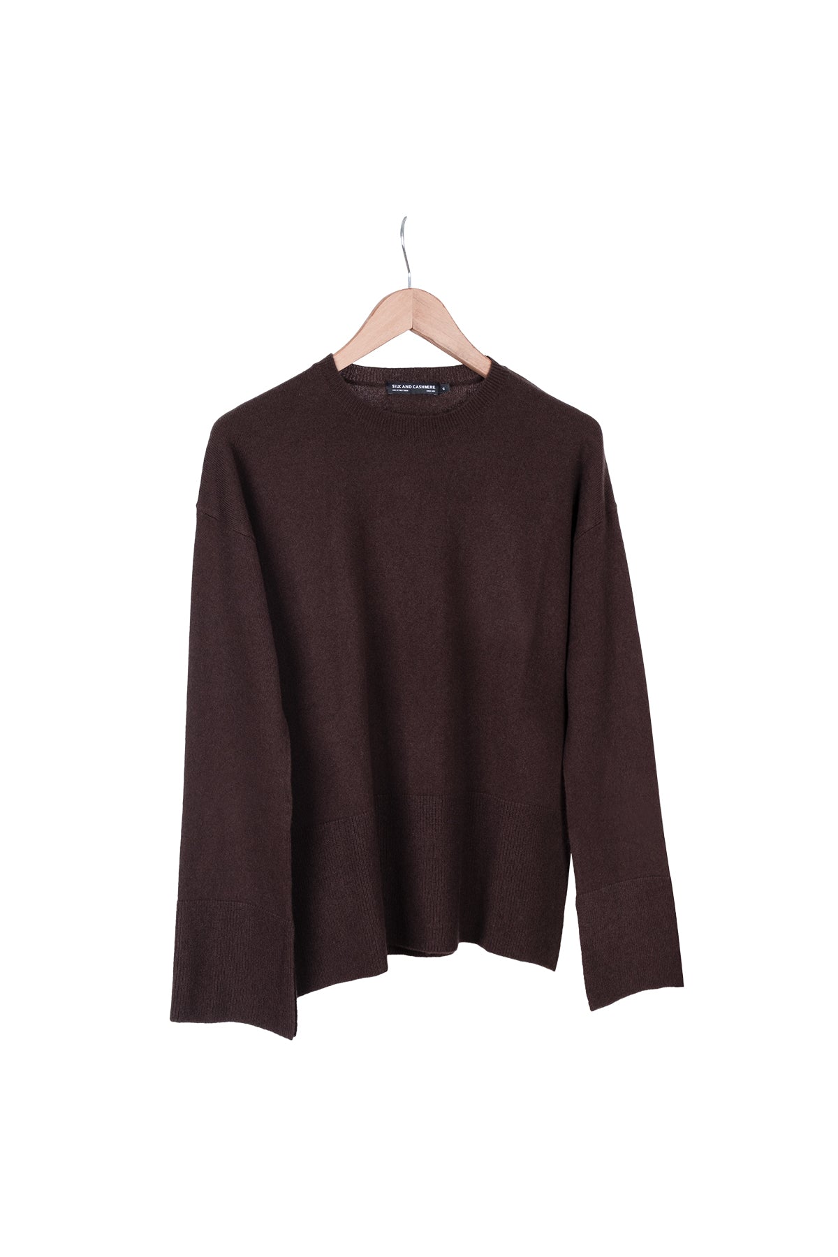 Koyu Kahve Maggie Saf Kaşmir Yuvarlak Yaka Kazak