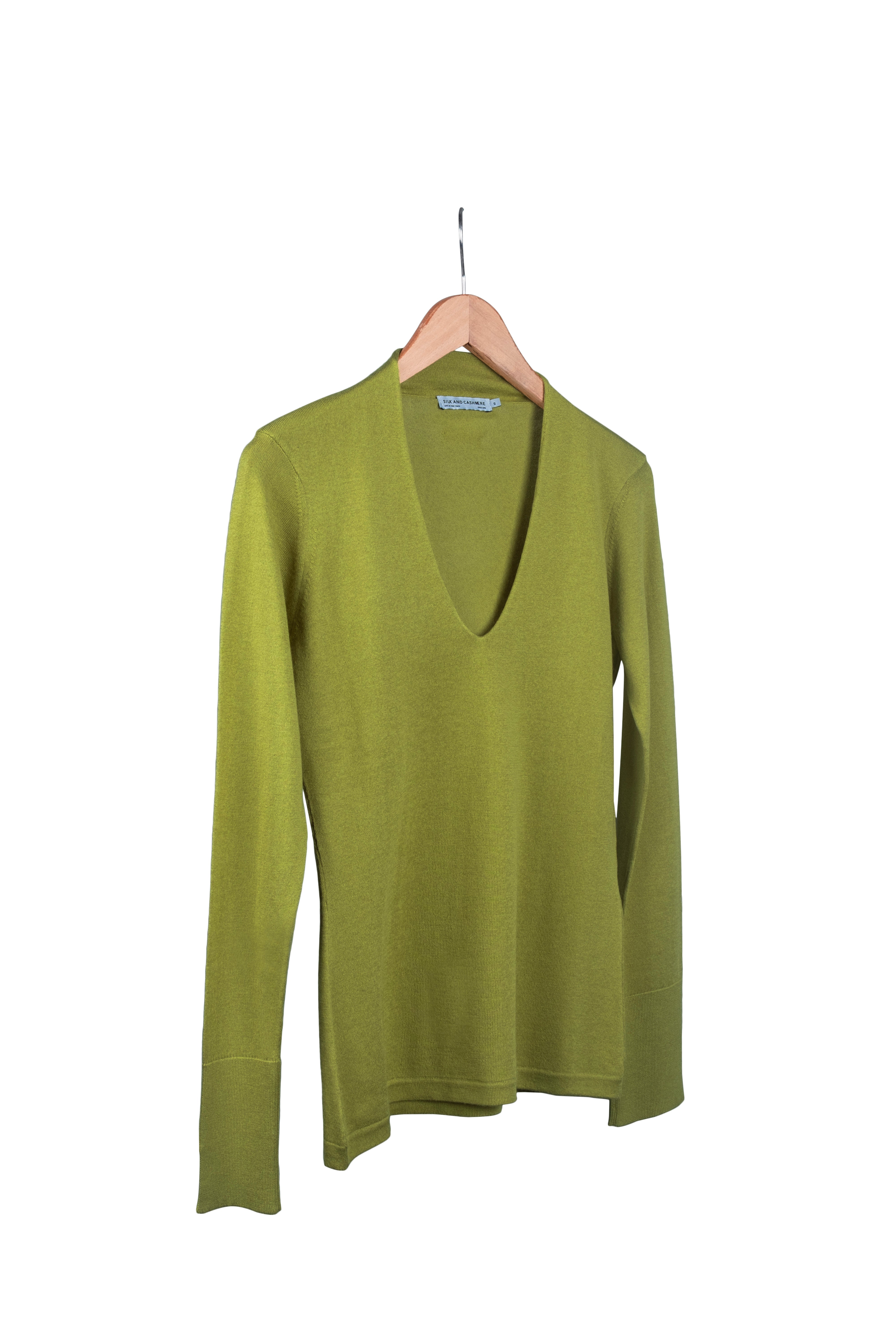 Wasabi Yeşili Zoe İpek Kaşmir Derin V Yaka Triko