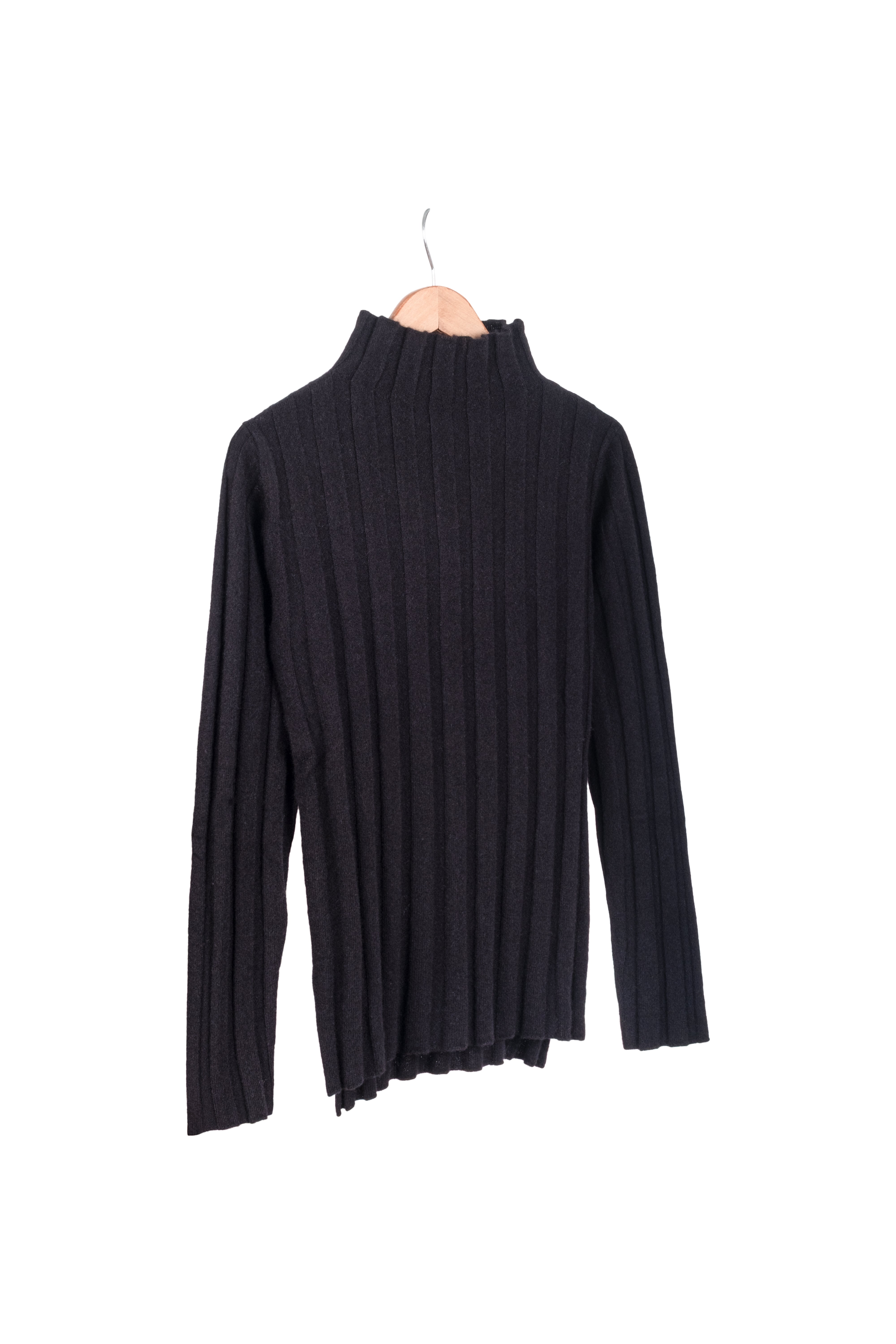 Siyah Maggie Saf Kaşmir Yarım Balıkçı Ribanalı Kazak