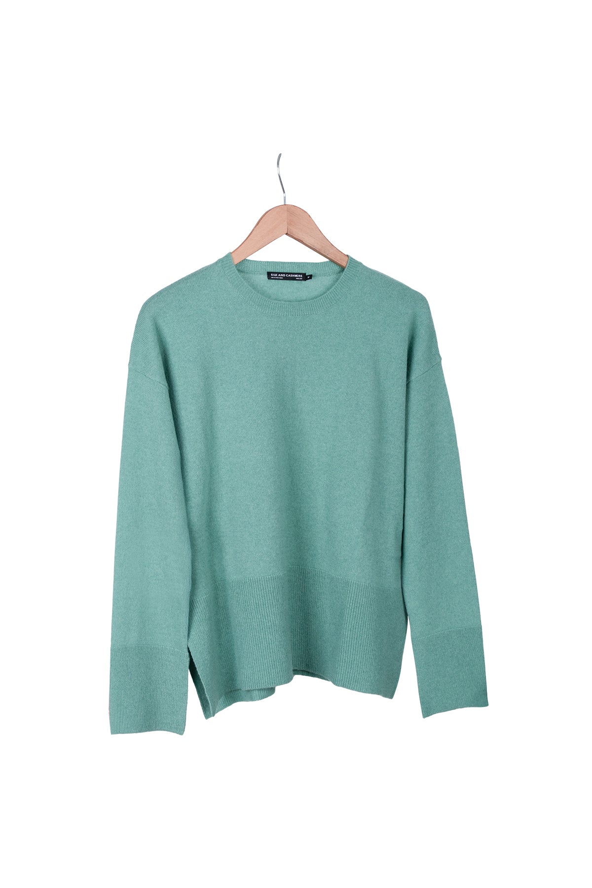 Nil Yeşili Maggie Saf Kaşmir Yuvarlak Yaka Kazak