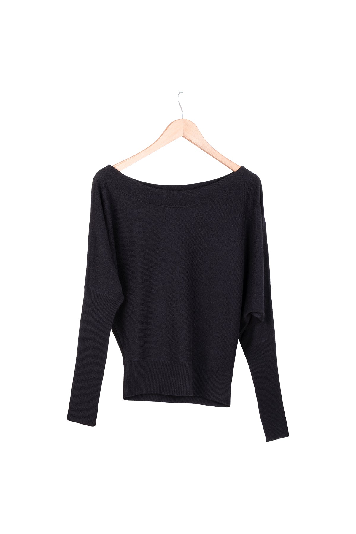 Siyah Vanessa Saf Kaşmir Tek Omuz Dekolte Kazak