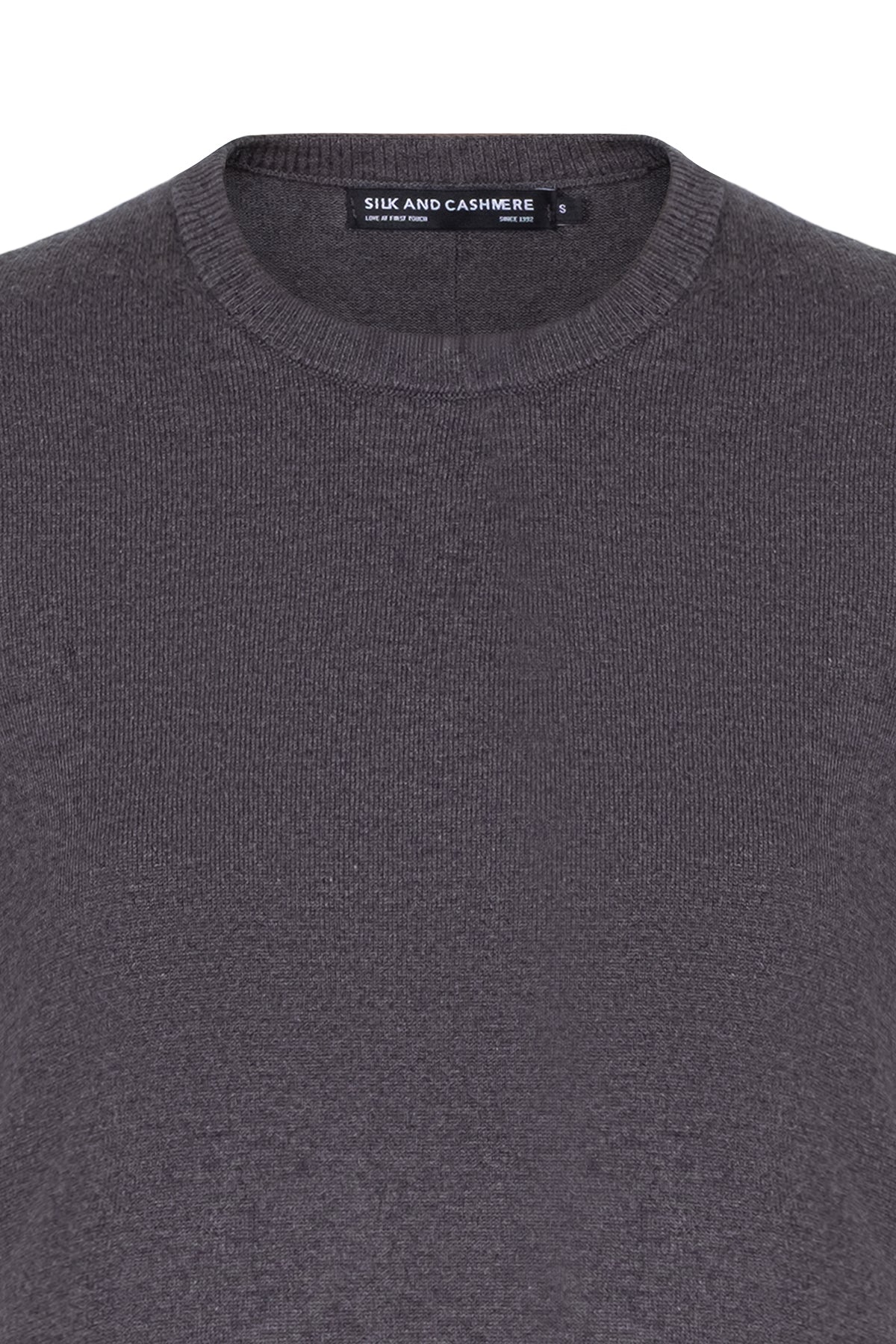 Antrasit Zoe İpek Kaşmir Yuvarlak Yaka Kısa Kollu Triko