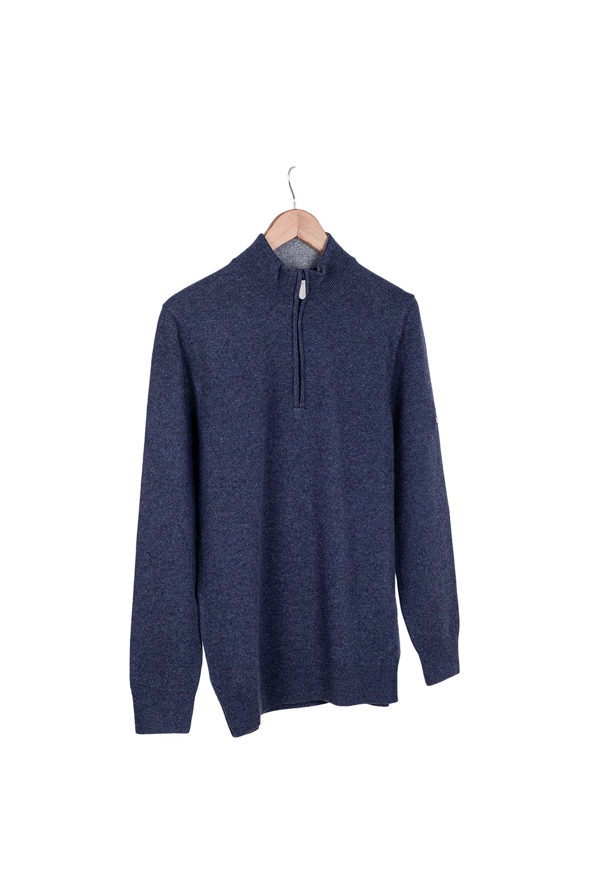 Denim Saf Kaşmir Yarım Balıkçı Yaka Fermuarlı Kazak