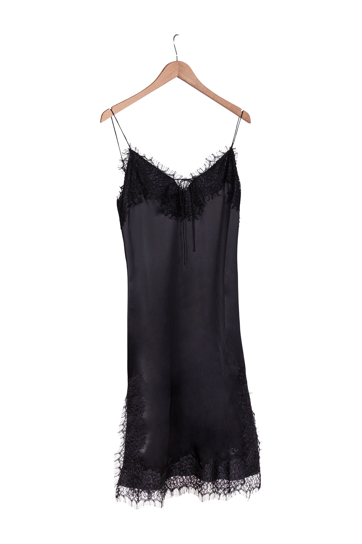 Siyah Paris Saf İpek Dantel Detaylı Elbise