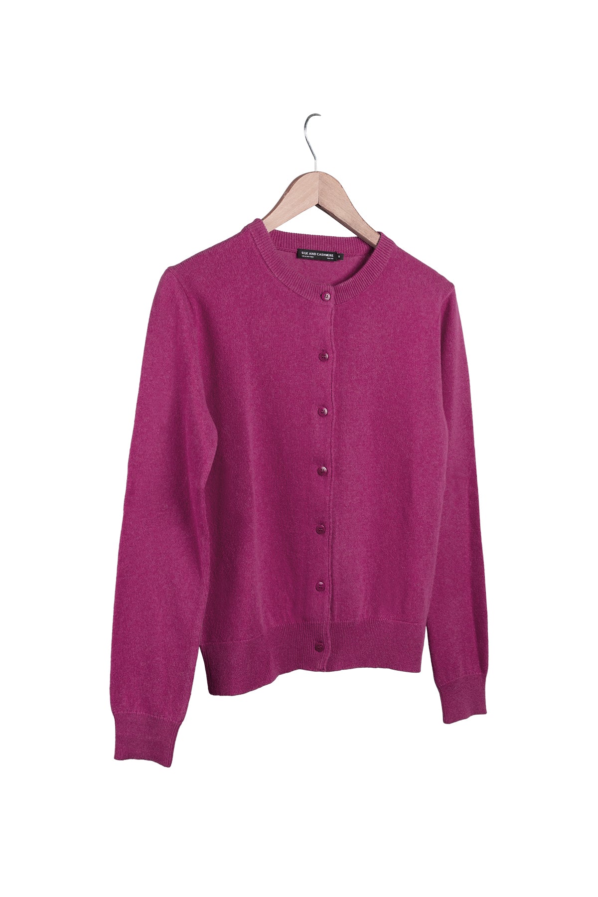 Koyu Pembe Lilly Saf Kaşmir Bisiklet Yaka Hırka