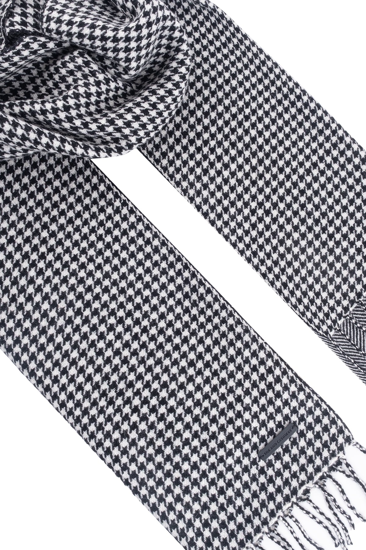 Siyah Saf Kaşmir Kaz Ayağı Kareli Şal 60x180 cm