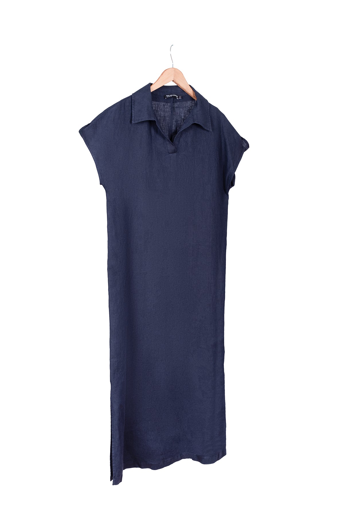 Lacivert Kate Keten Polo Yaka Elbise