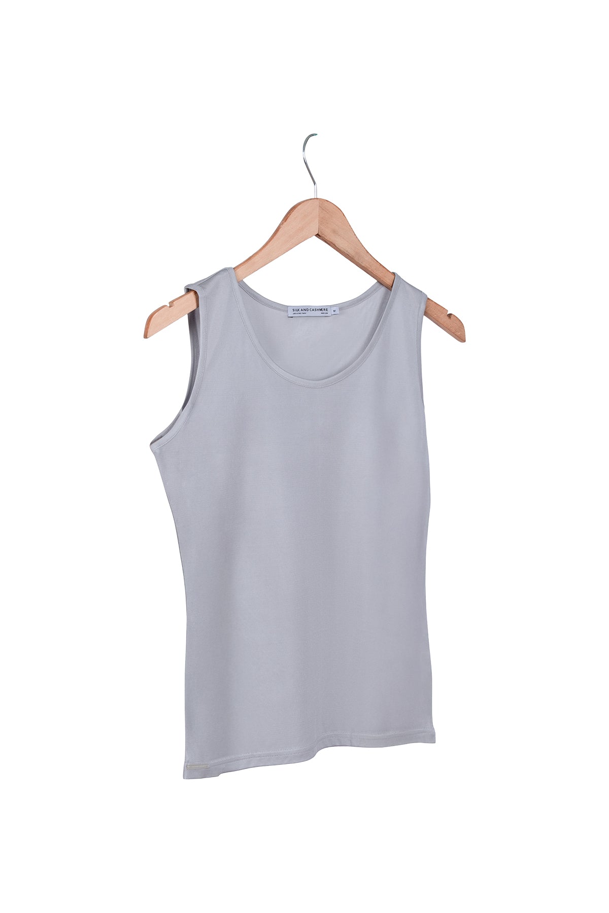 Gri Marina İpekli Yuvarlak Yaka Kolsuz T-Shirt