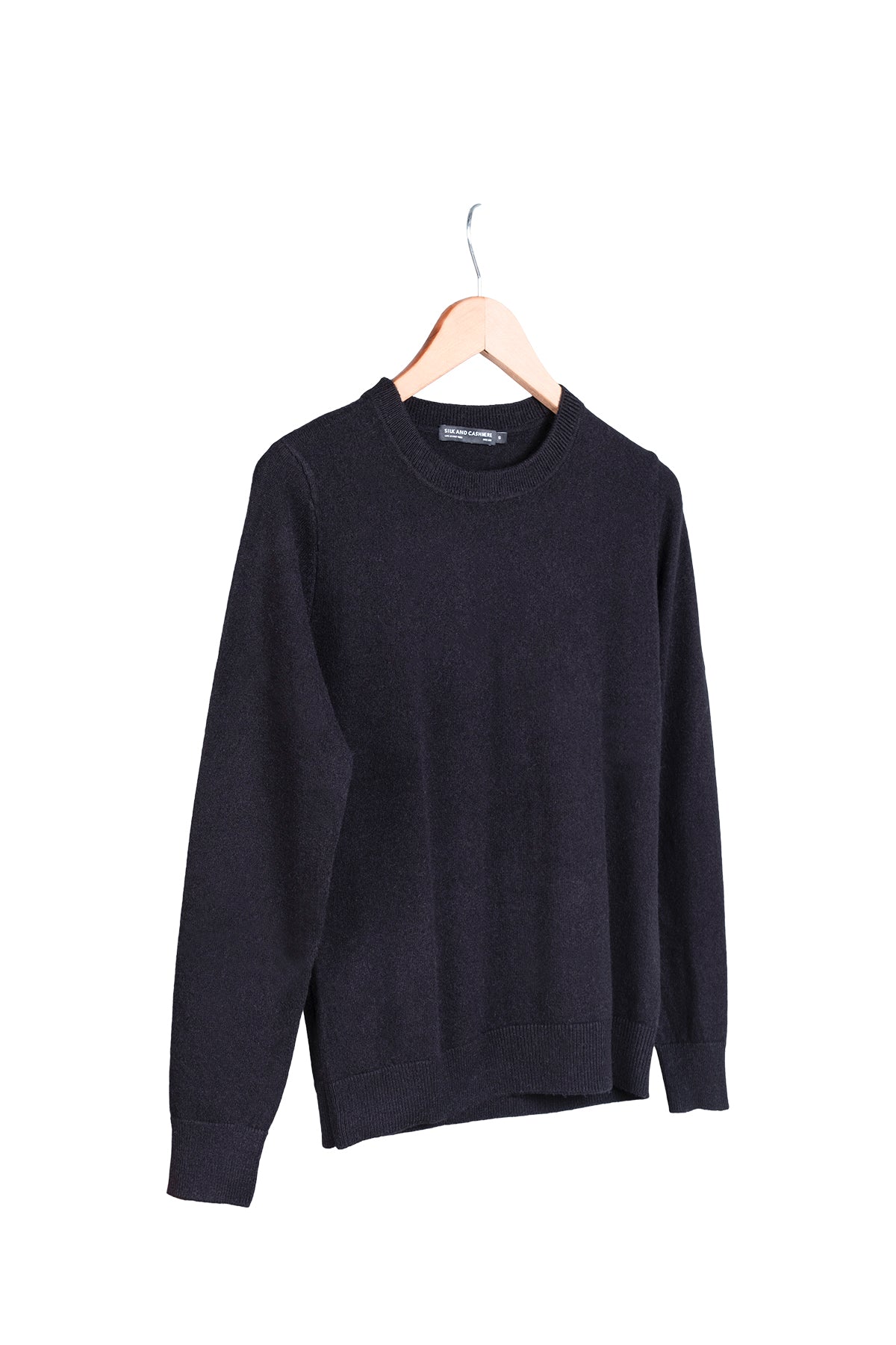 Siyah Agata Saf Kaşmir Bisiklet Yaka Kazak