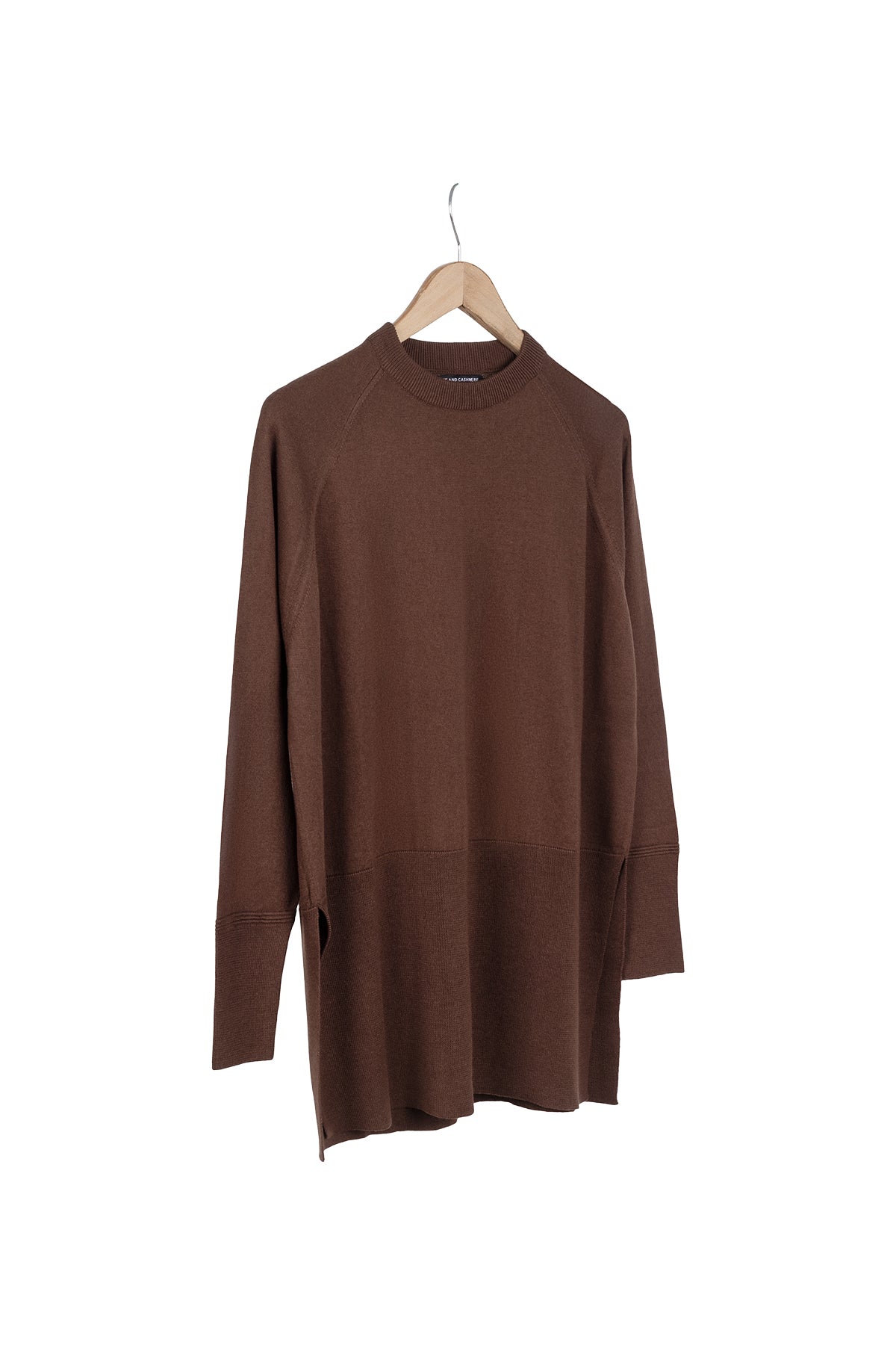 Kahverengi Zoe İpek Kaşmir Yuvarlak Yaka Tunik