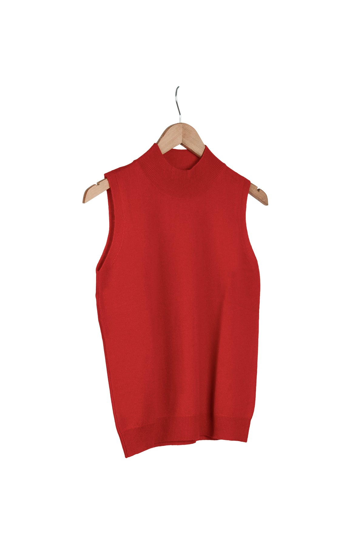 Koyu Turuncu Agata Saf Kaşmir Yüksek Yaka Kolsuz Triko