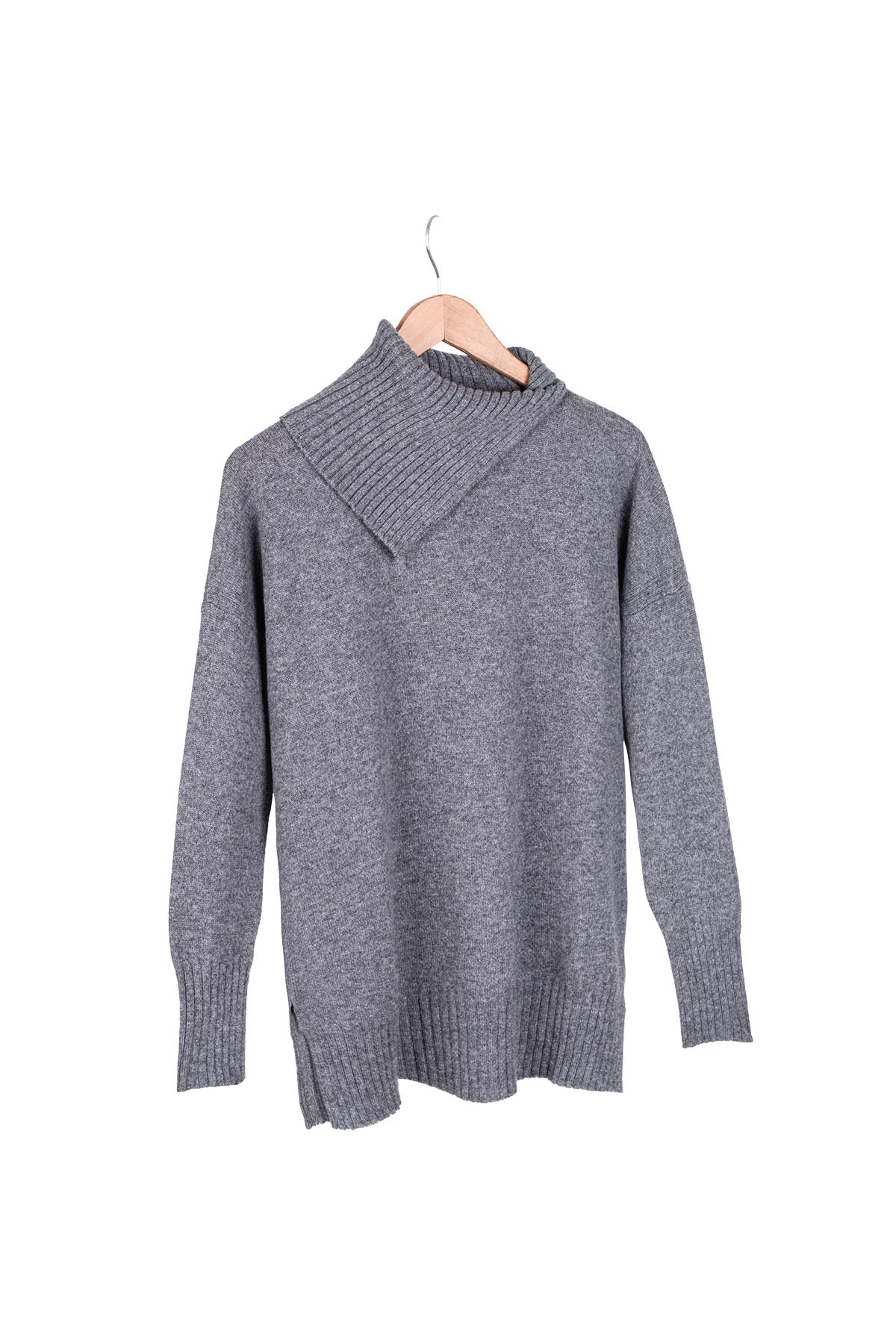 Gri Isabella Saf Kaşmir Balıkçı Yaka Kazak