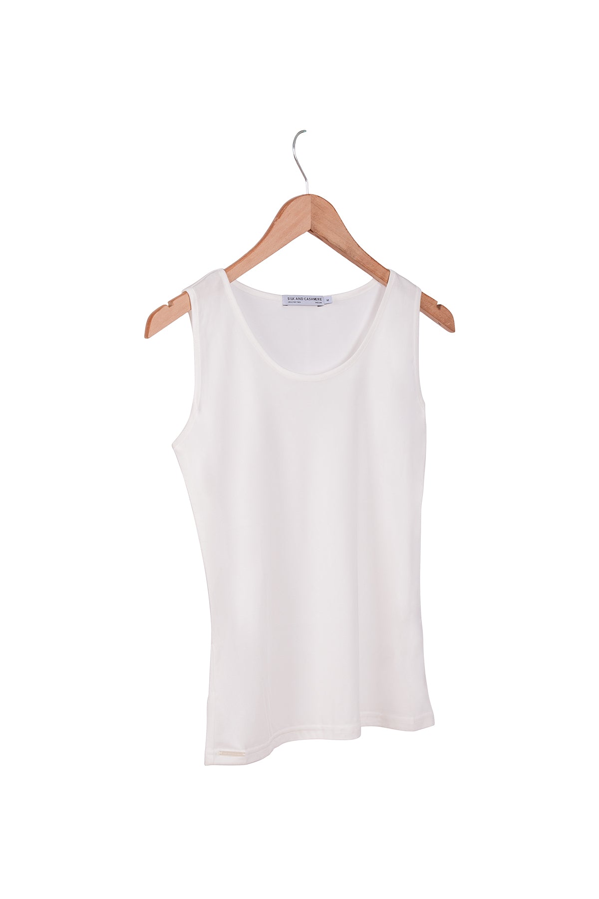 Beyaz Marina İpekli Yuvarlak Yaka Kolsuz T-Shirt