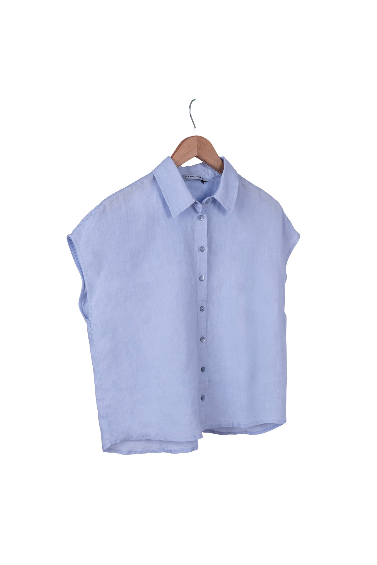 Açık Mavi Kate Keten Kısa Kollu Gömlek