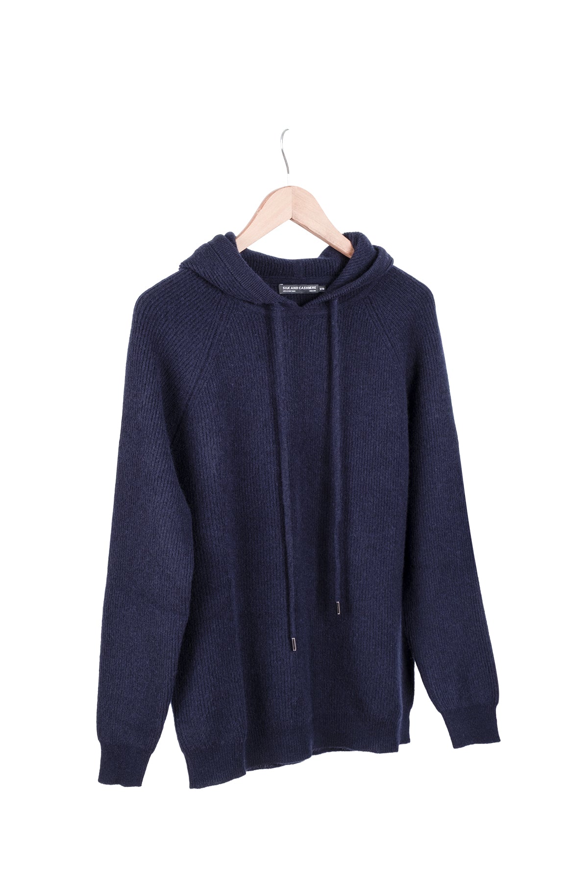 Lacivert Alexia Saf Kaşmir Ribana Kapüşonlu